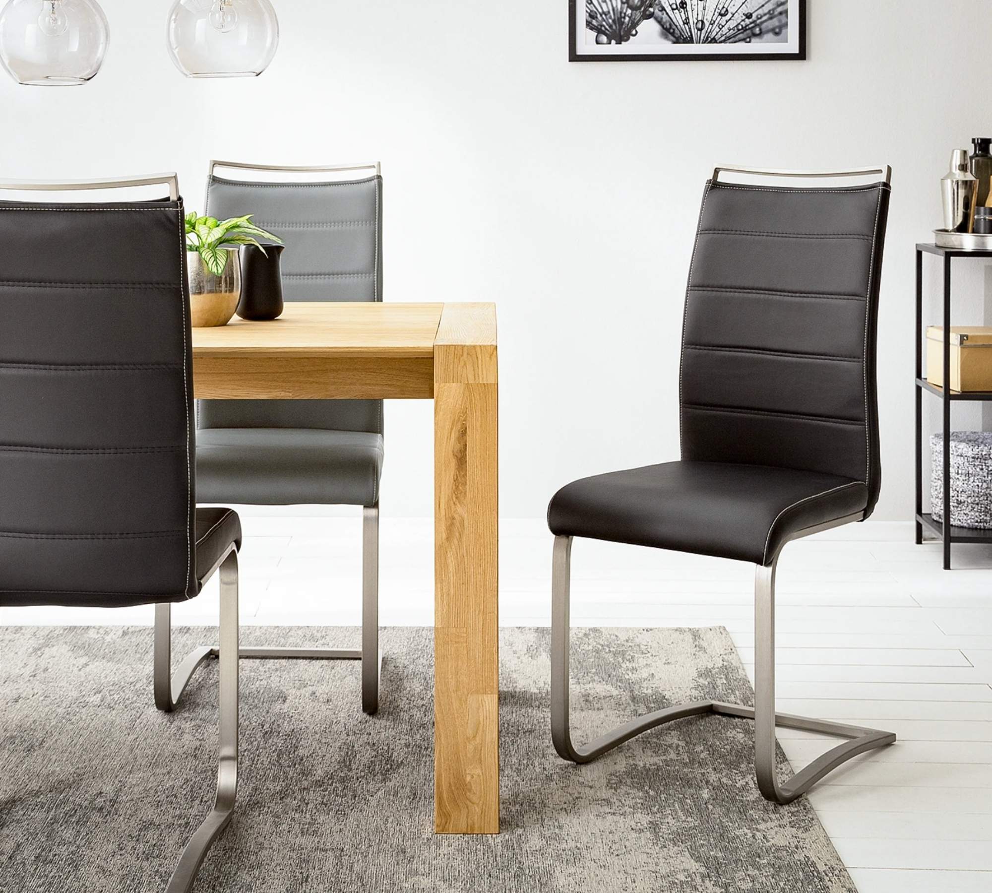 2x Freischwinger Kunstleder Edelstahl Schwarz