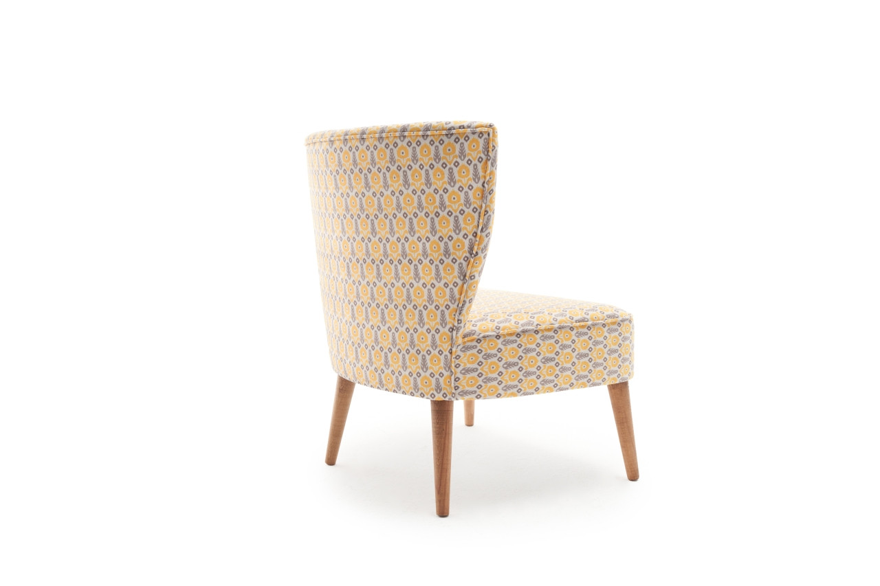 Ohrensessel Textil Holzfurnier Gelb Gemustert