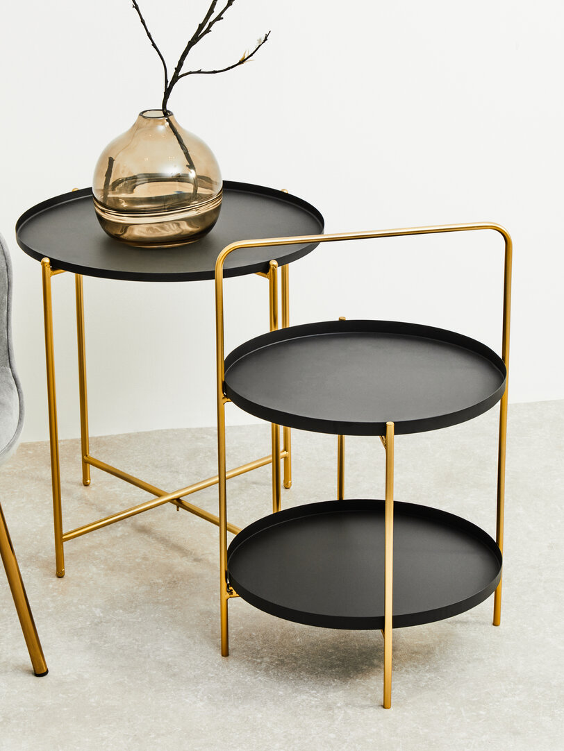 2x Avento Set aus zwei schwarz-goldenen Beistelltischen
