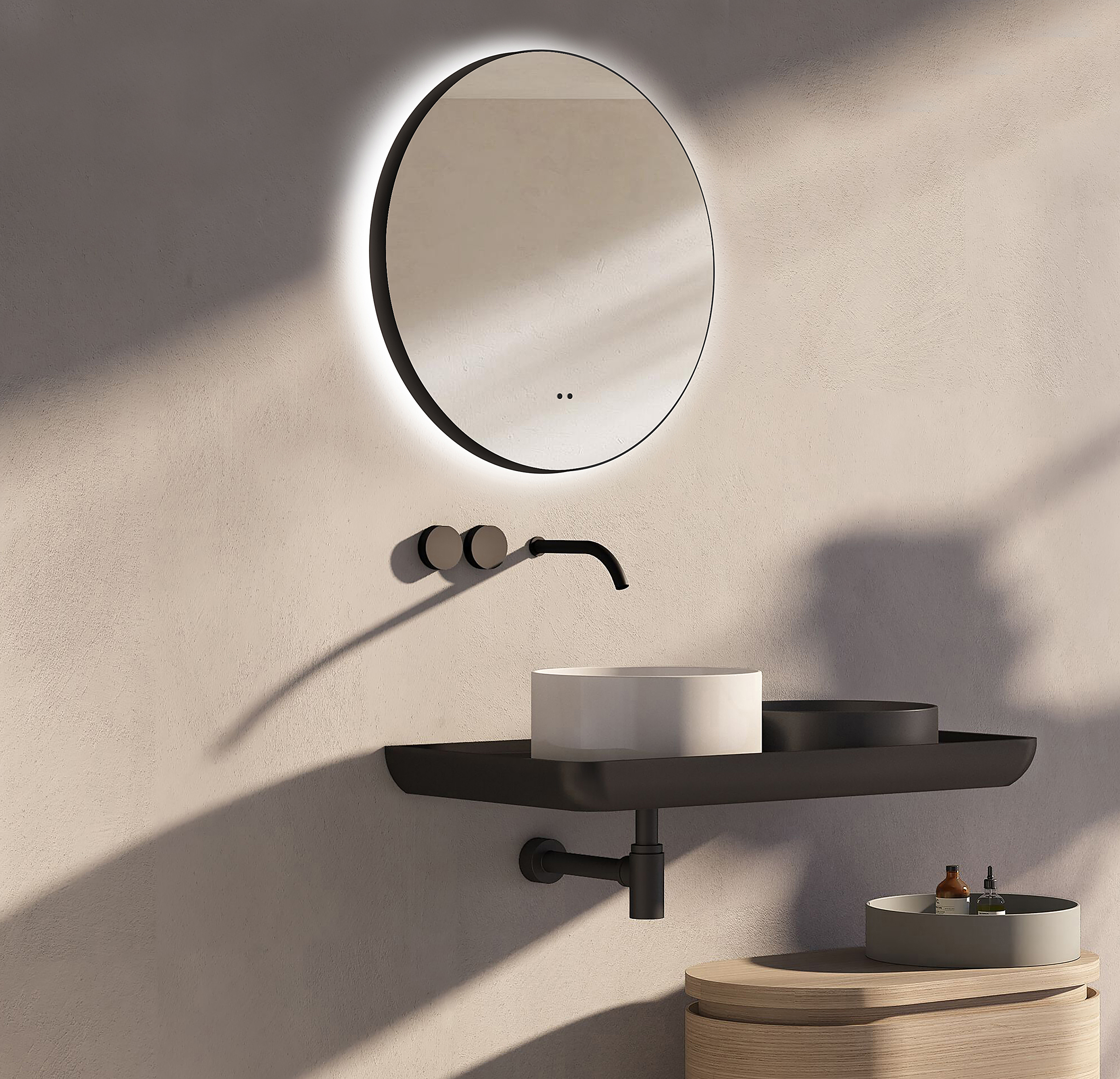 Talos Illuminated Mirror round Black Ø 50 cm