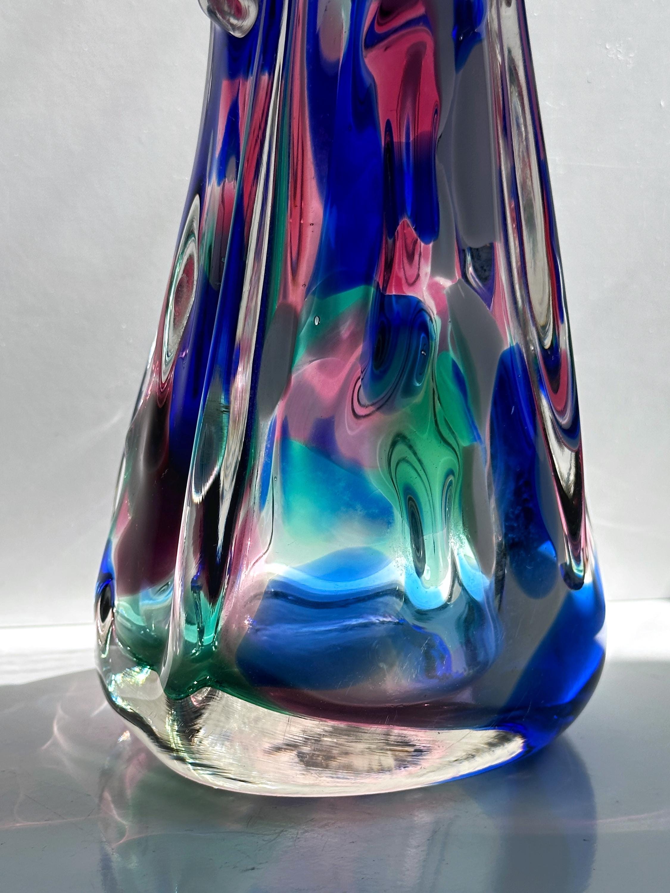 Handgemachte Blumenvase Glas 1970er Jahre