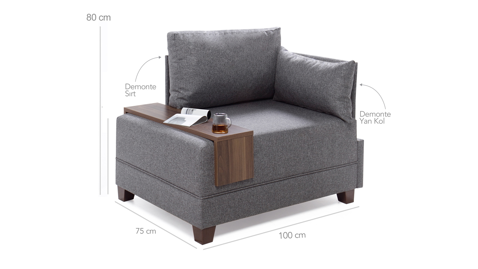 1-seater module right gray