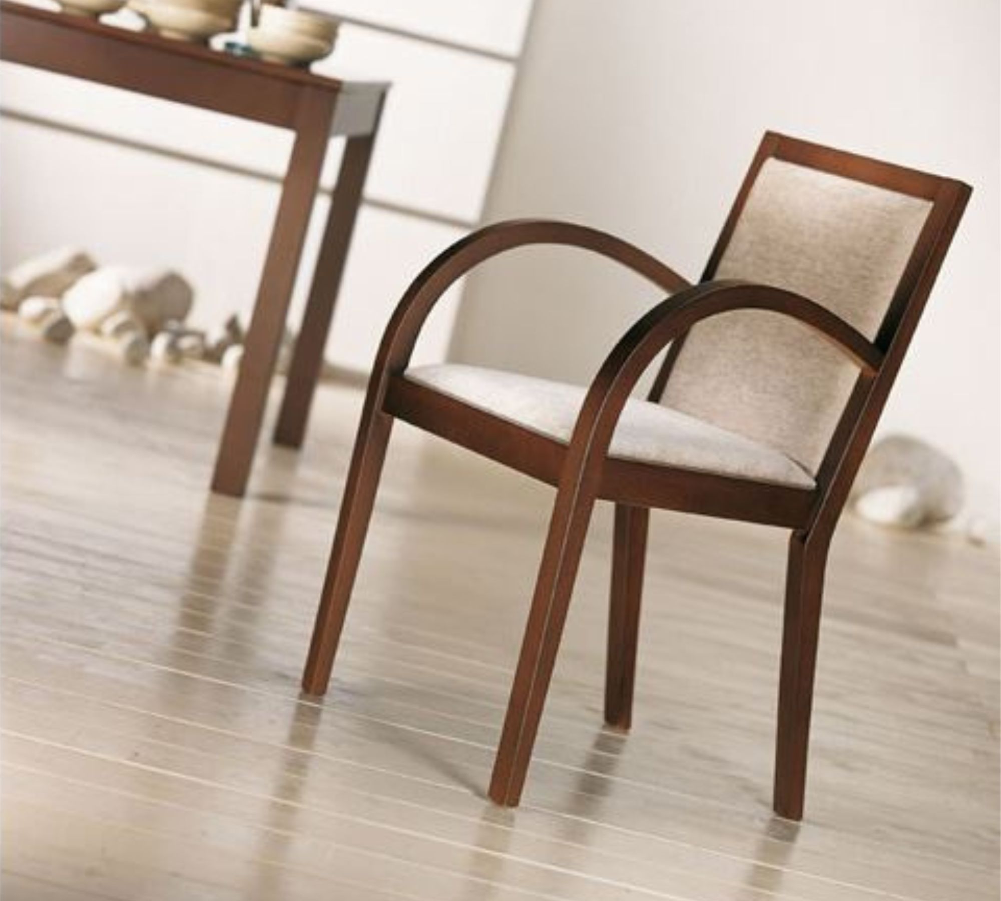 Luna Armchair Wood Textile Beige
