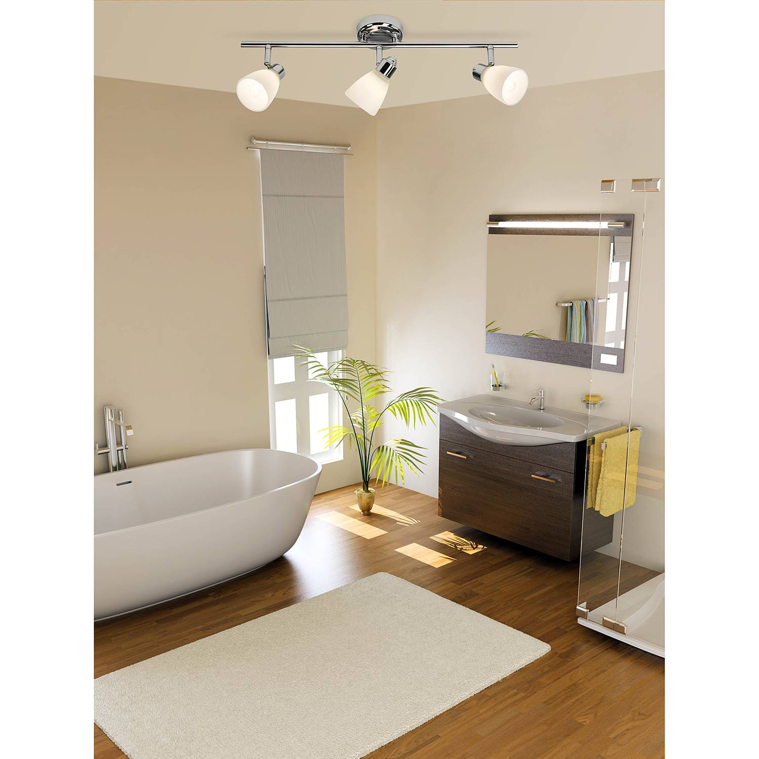 Kensington Deckenstrahler Glas Eisen 3-Flammig Silber