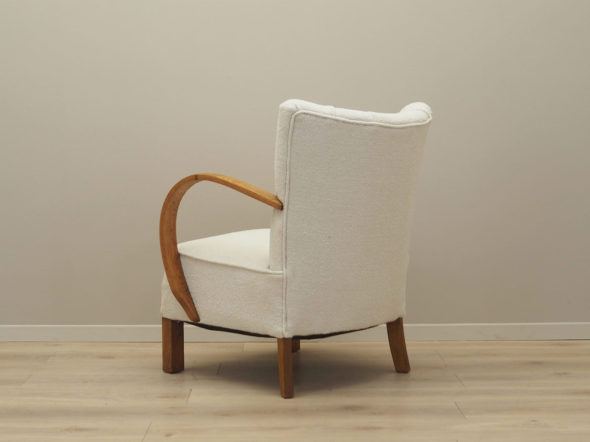 Vintage armchair oak wood textile cream 1950s