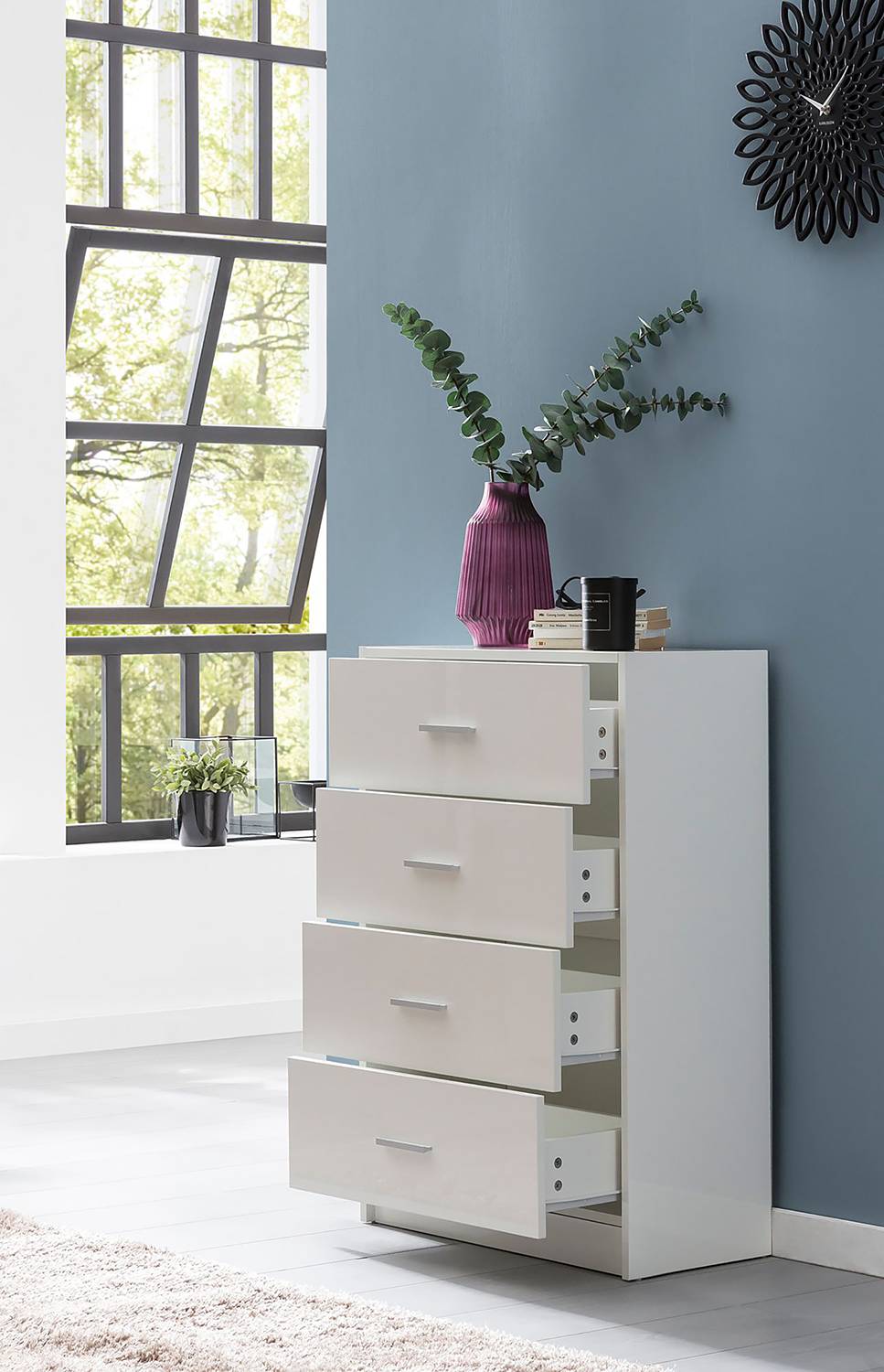 Kommode Carmelo Weiß Silber Höhe: 90 cm