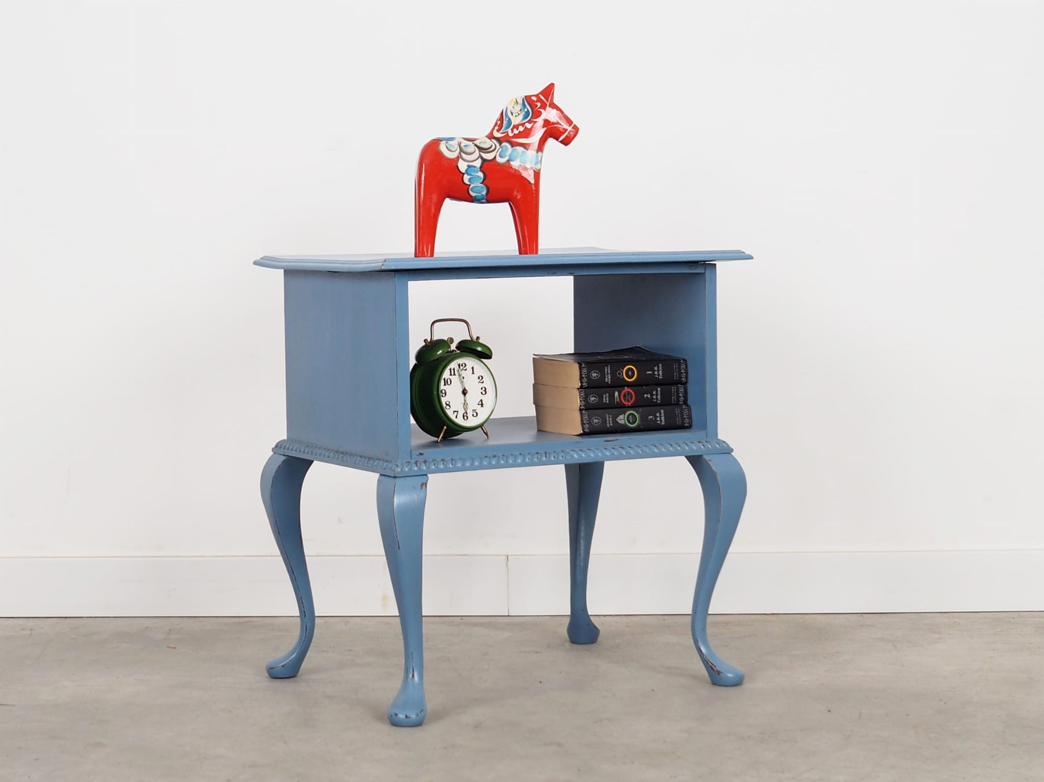 Vintage side table Oak wood Blue 1960s