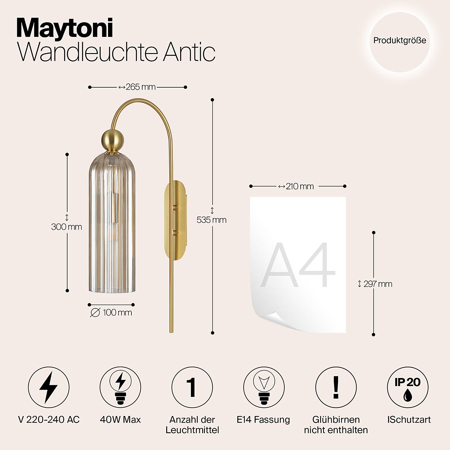 Antic Wandleuchte Farbglas Metall 1-flammig