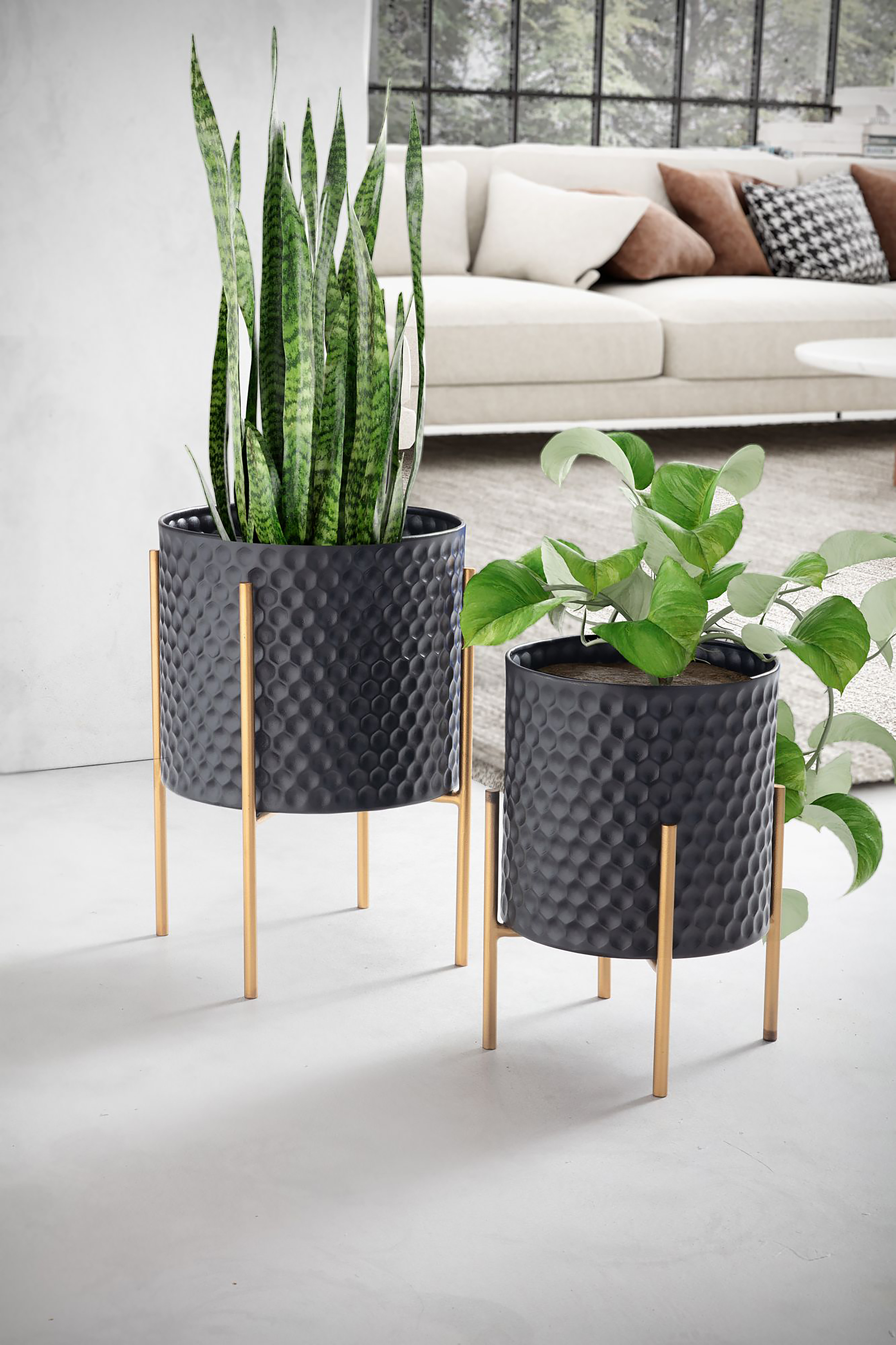 Flower Pot Otuto Set of 2 Aluminum Black