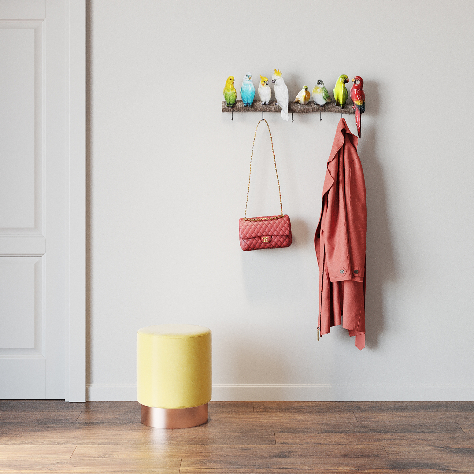 Coat Rack Exotic Birds Multicolored