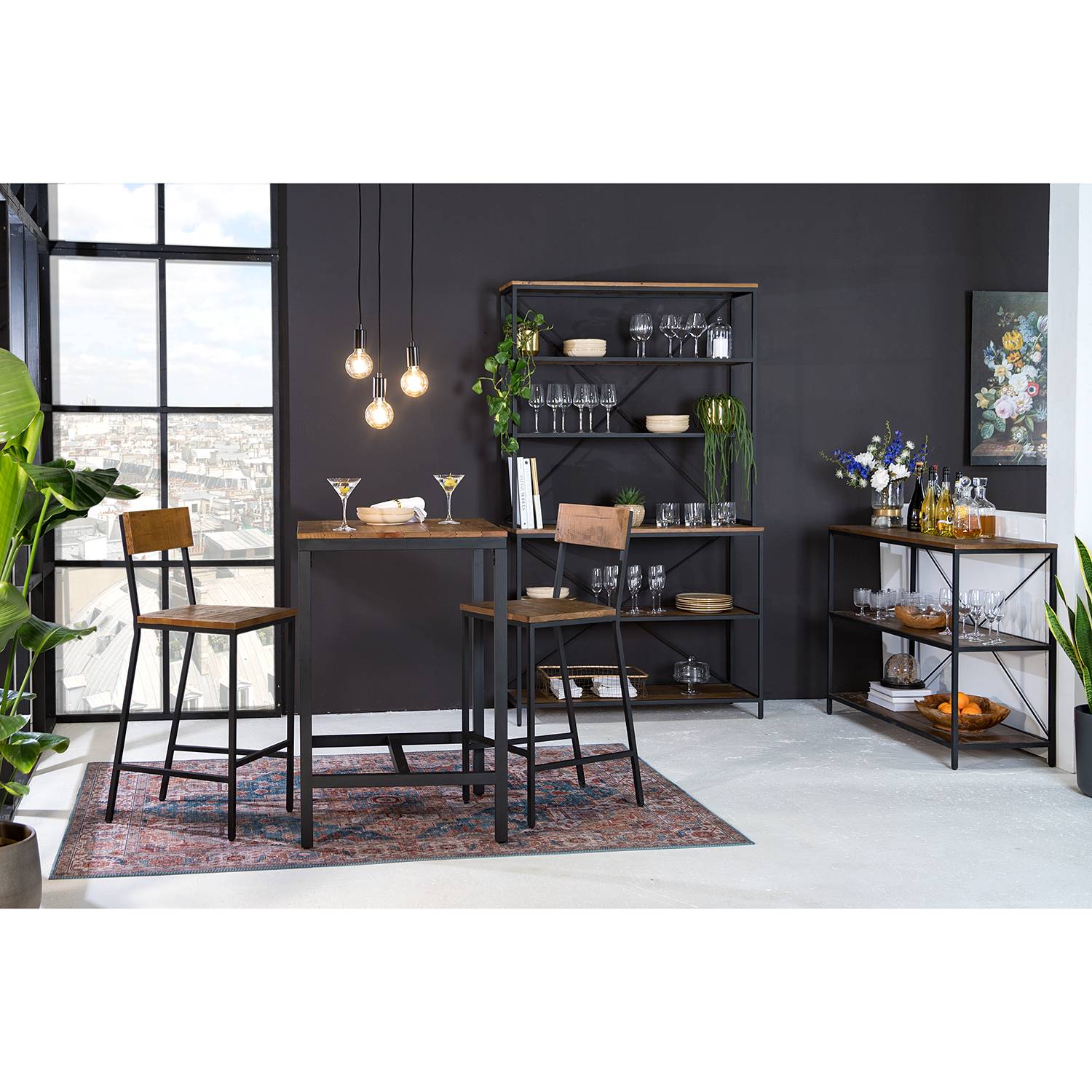 Bartisch GRASBY Pinie Massiv Metall Schwarz