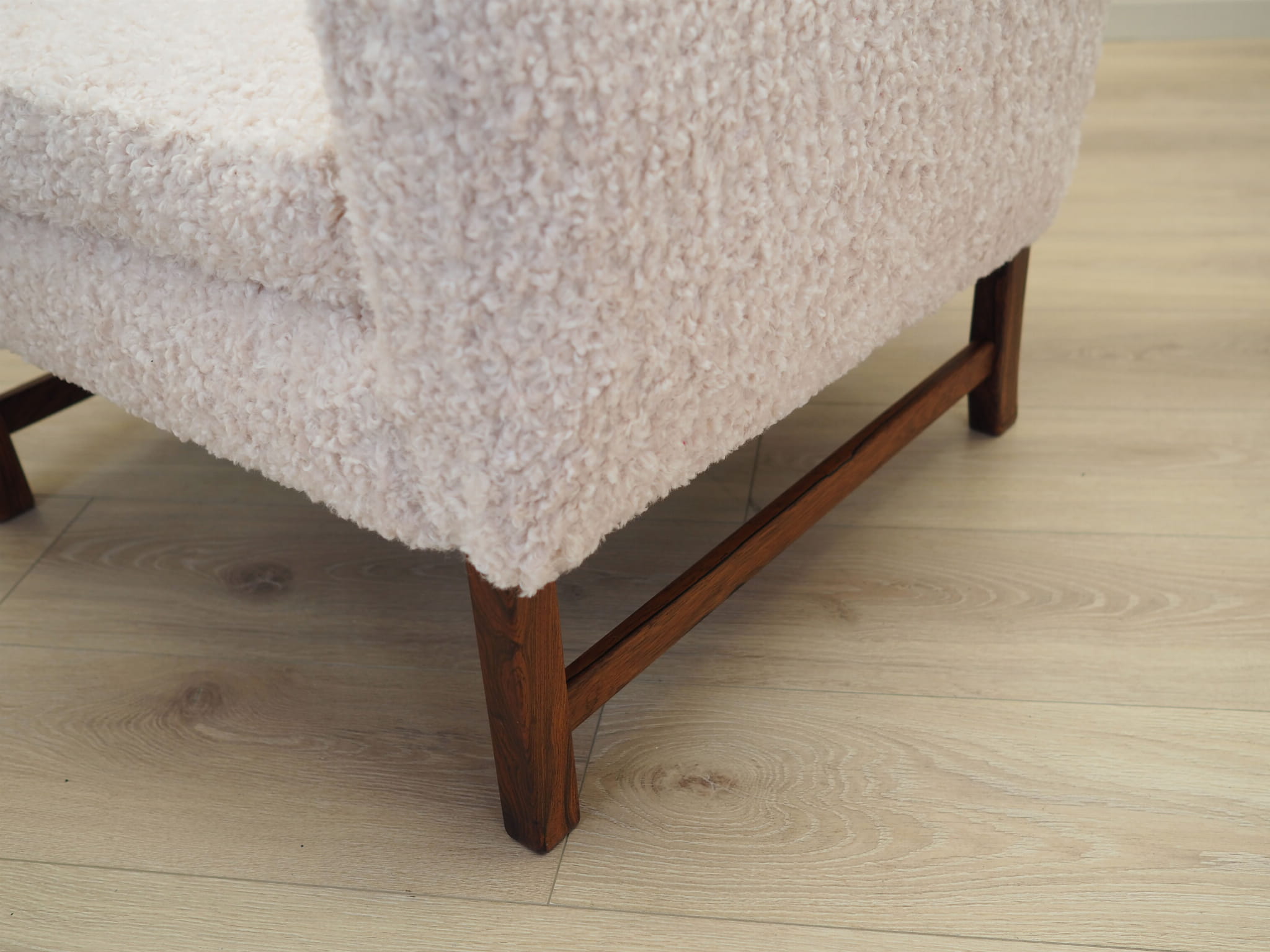 Stuhl Textil Holz Creme 1970er Jahre