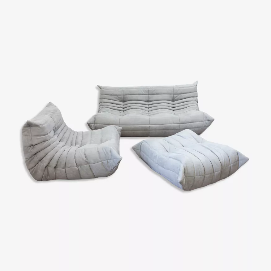 Togo Set Lounge 3 pezzi Tessuto Grigio