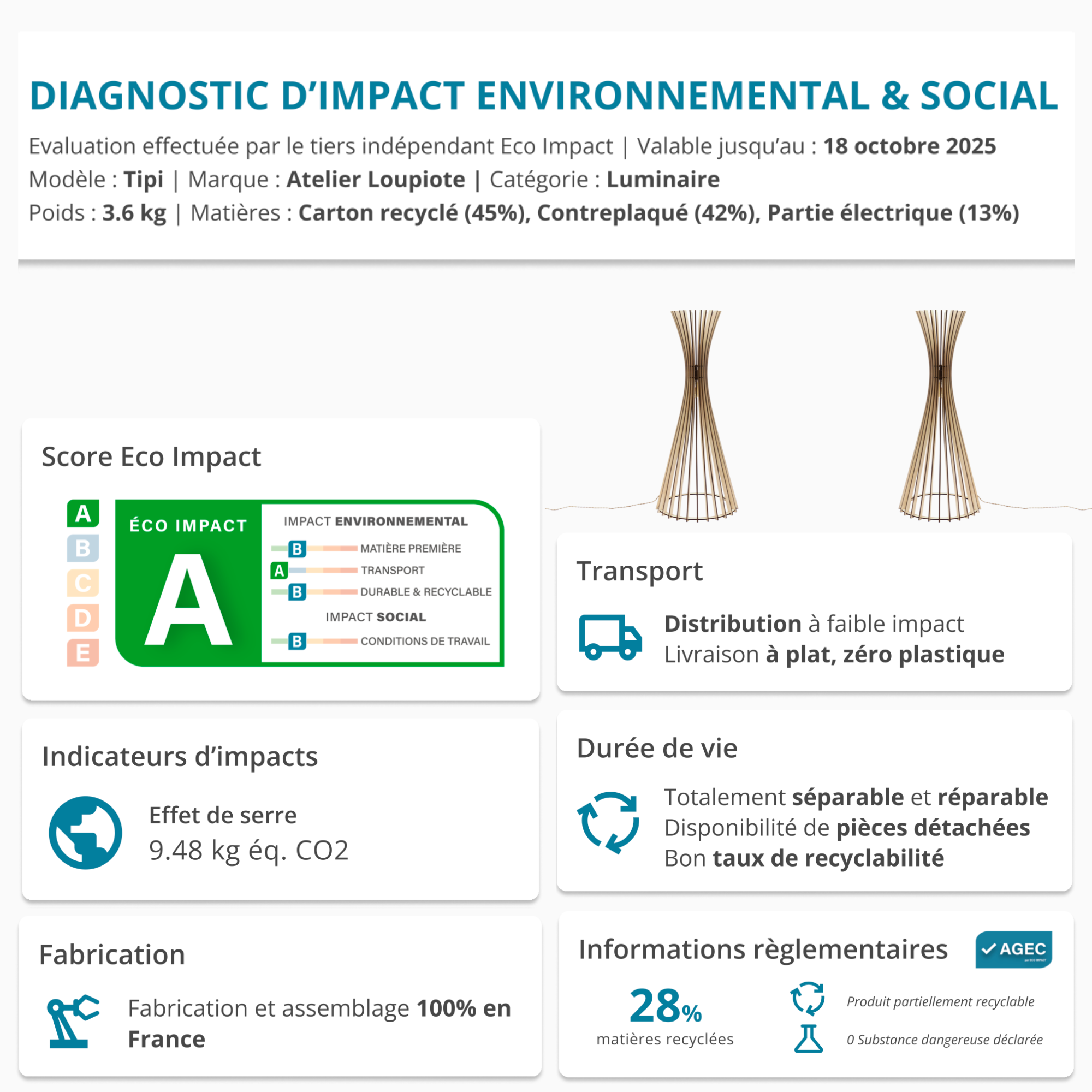 TIPI Stehlampe Holz Weiß 48cm