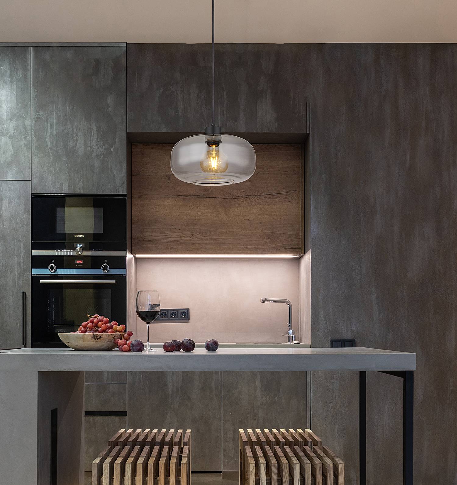 Pendant lamp Giuseppe Colored glass Iron Gray