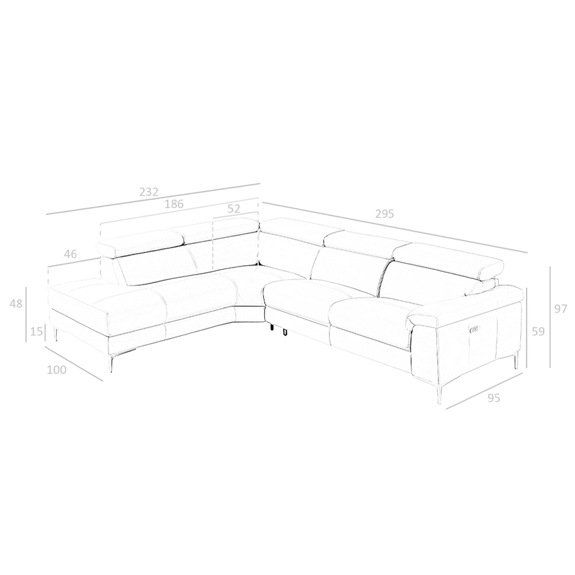 Sofa Récamiere Links 6112 mit Relaxsystem Leder Grau