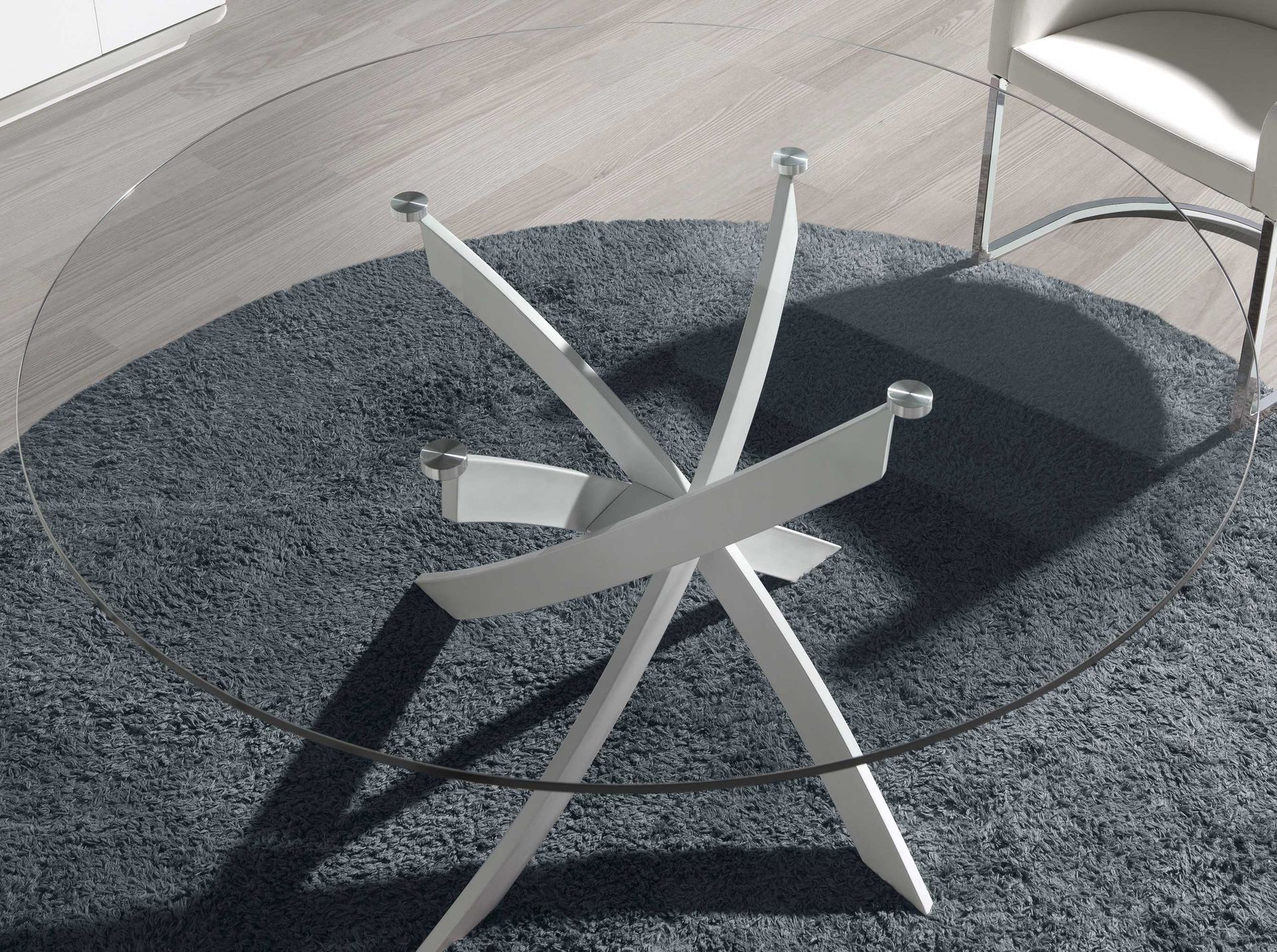 Round dining table
Glass
Steel
White