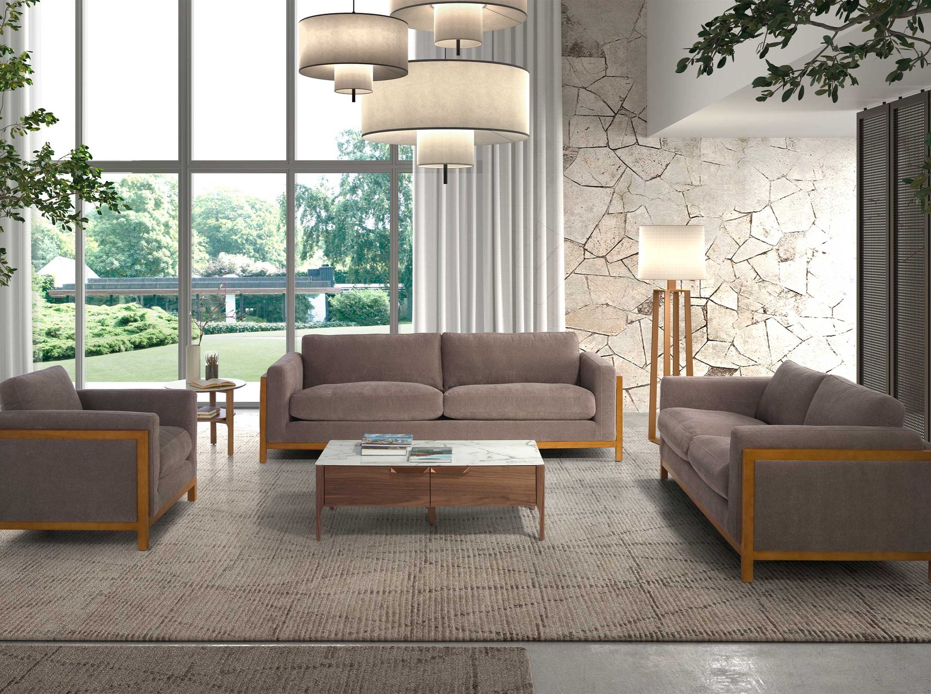 Round side table marble walnut