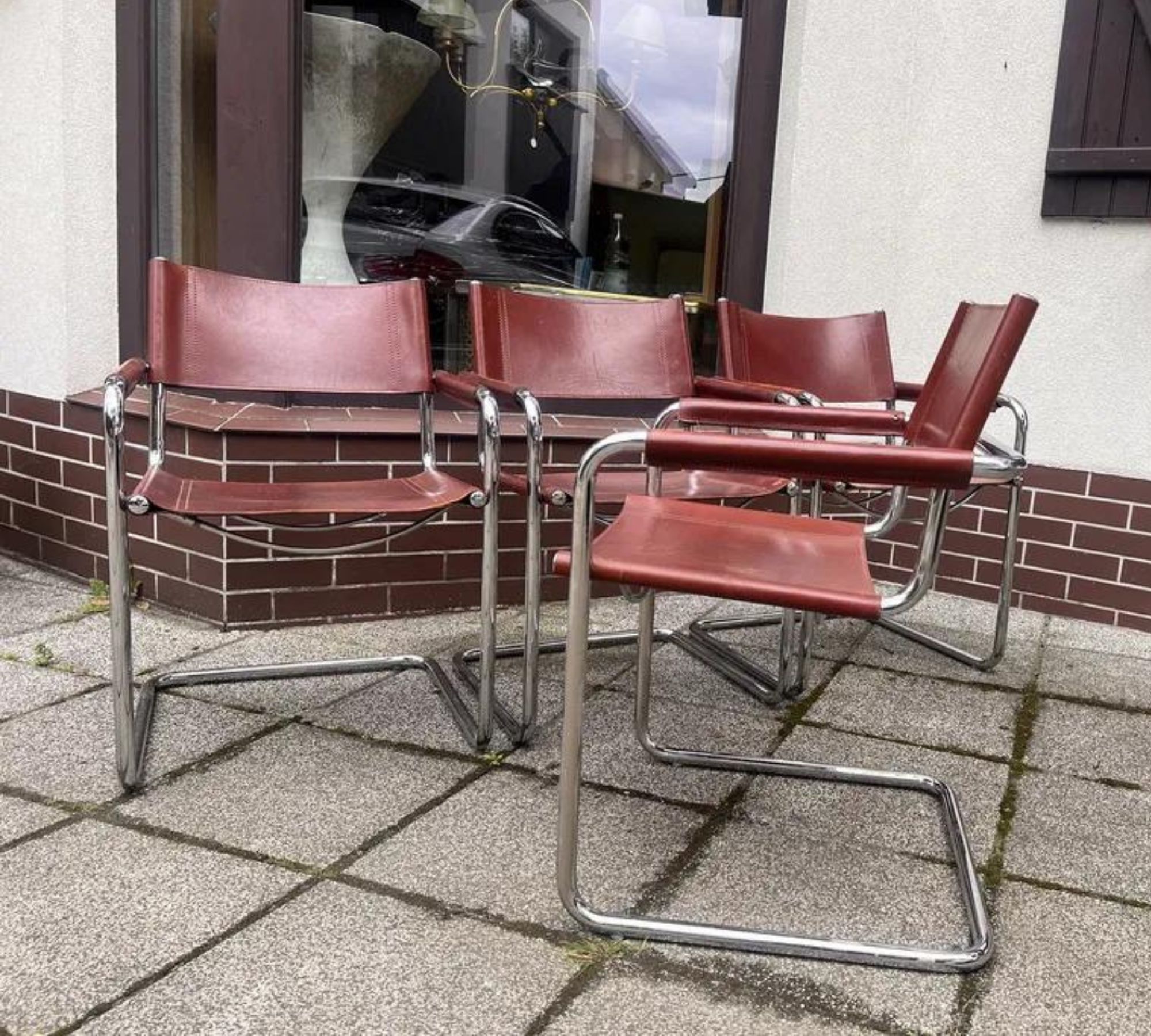 4x MG5 Sessel Matteo Grassi Stahl Leder Braun