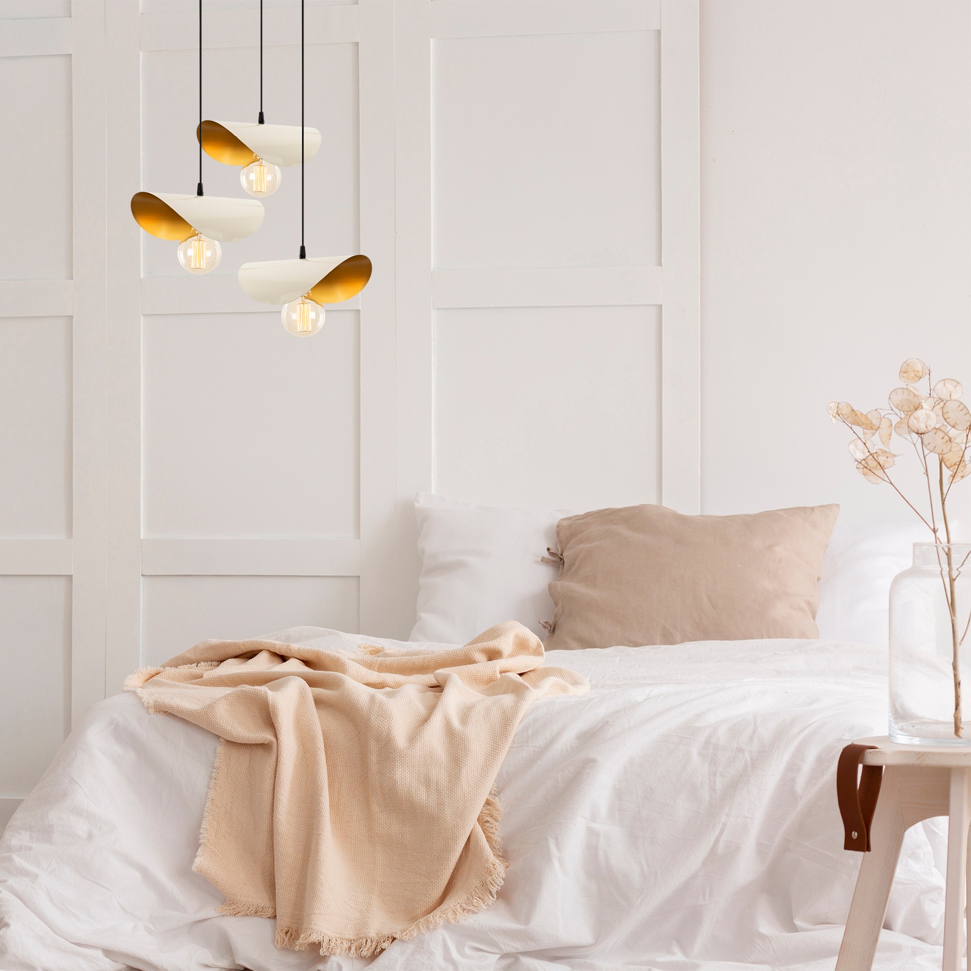 Pendant lamp with 3 elements Metal White Gold