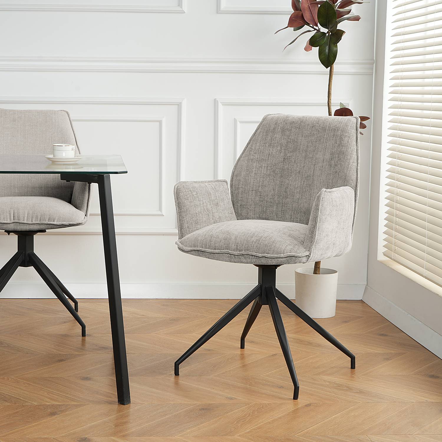 Swivel Armchair Duber Textured Fabric Light Grey