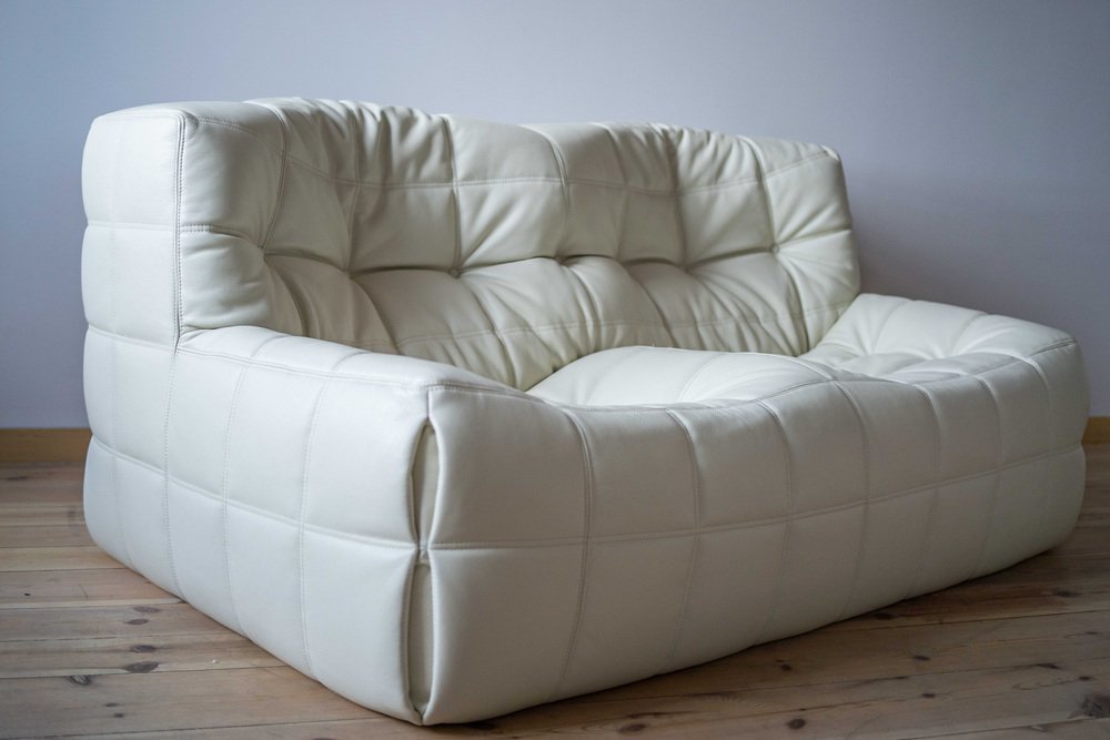 Vintage Michel Ducaroy Kashima Sofa 2-Sitzer Leder Weiß