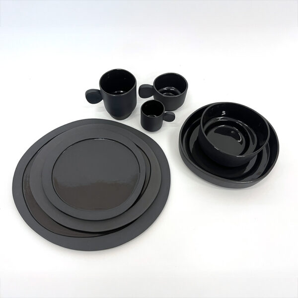 Tableware set 5 people ceramic dark grey