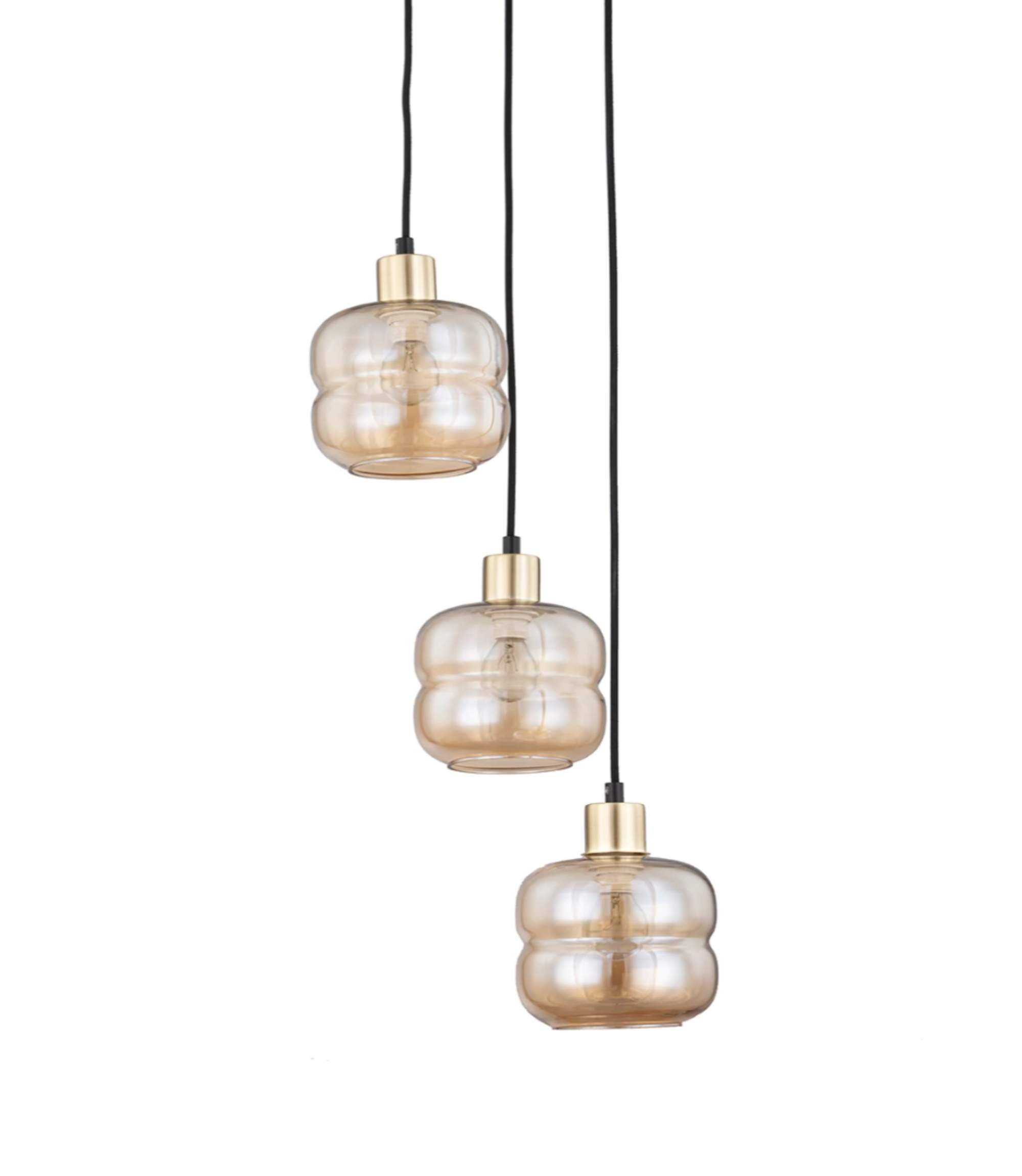 Pendelleuchte 3-flammig Glas Metall Gold