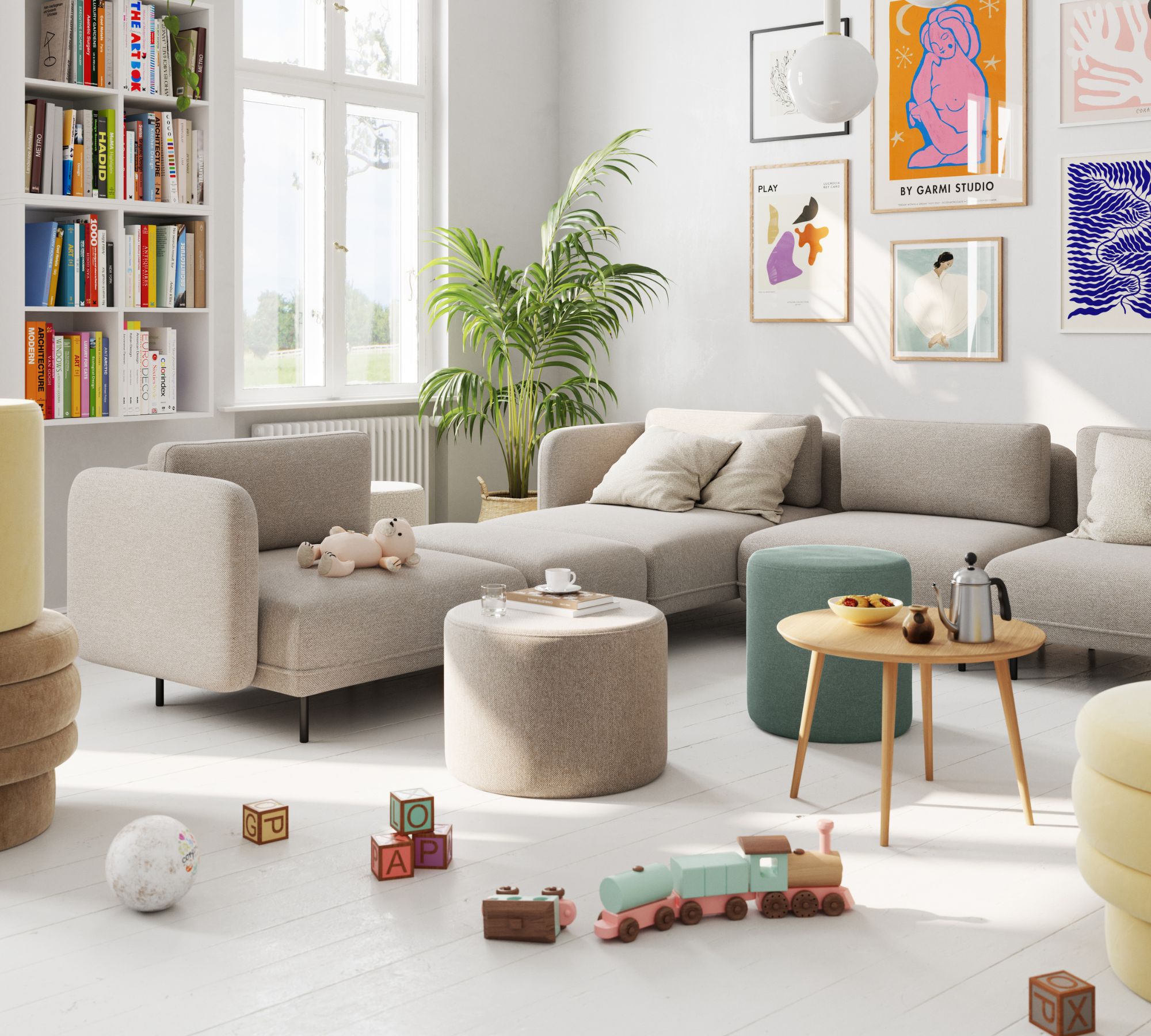 Ellis 1-seater module removable armrest Planet Grey Green