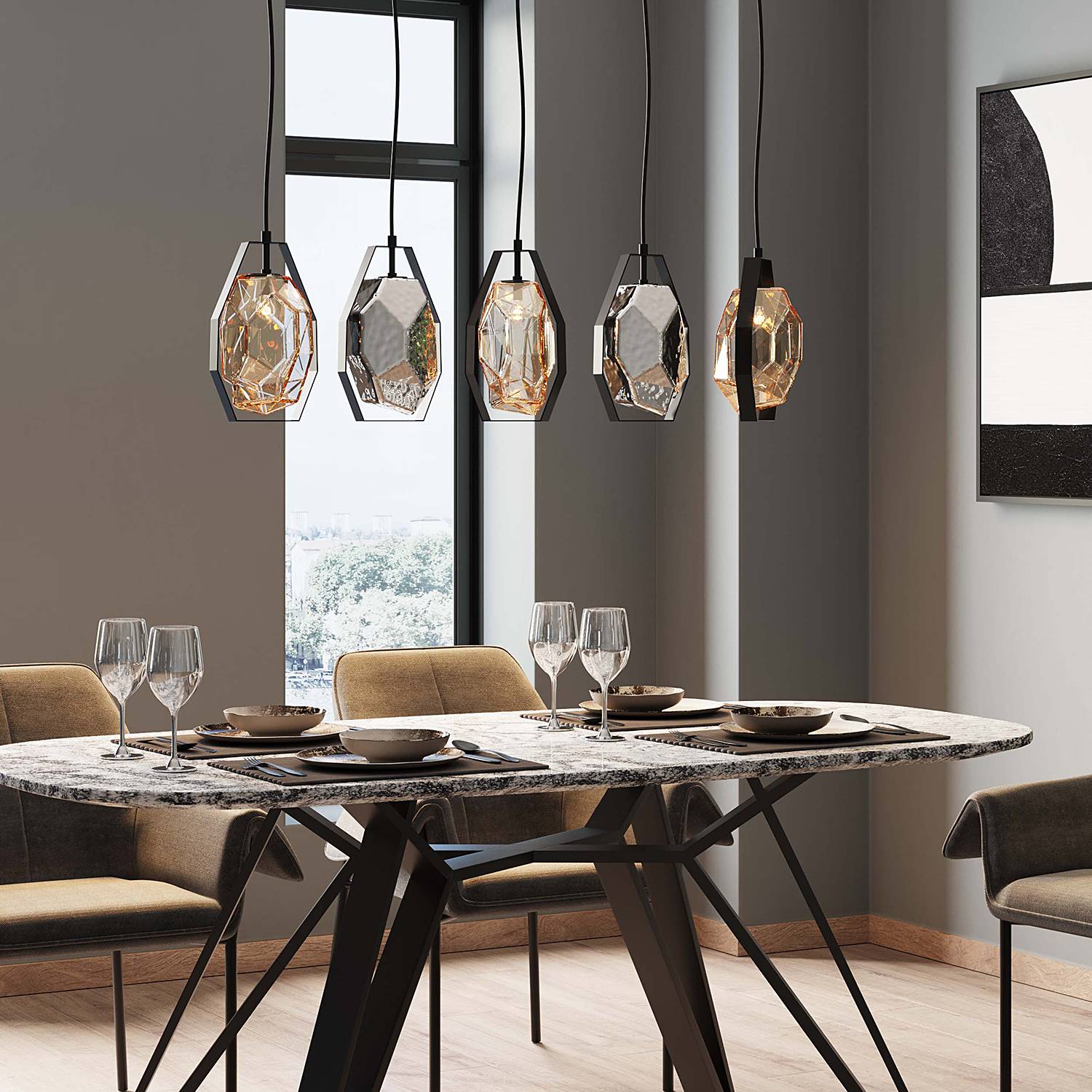 Diamond Fever Hängeleuchte Stahl Glas