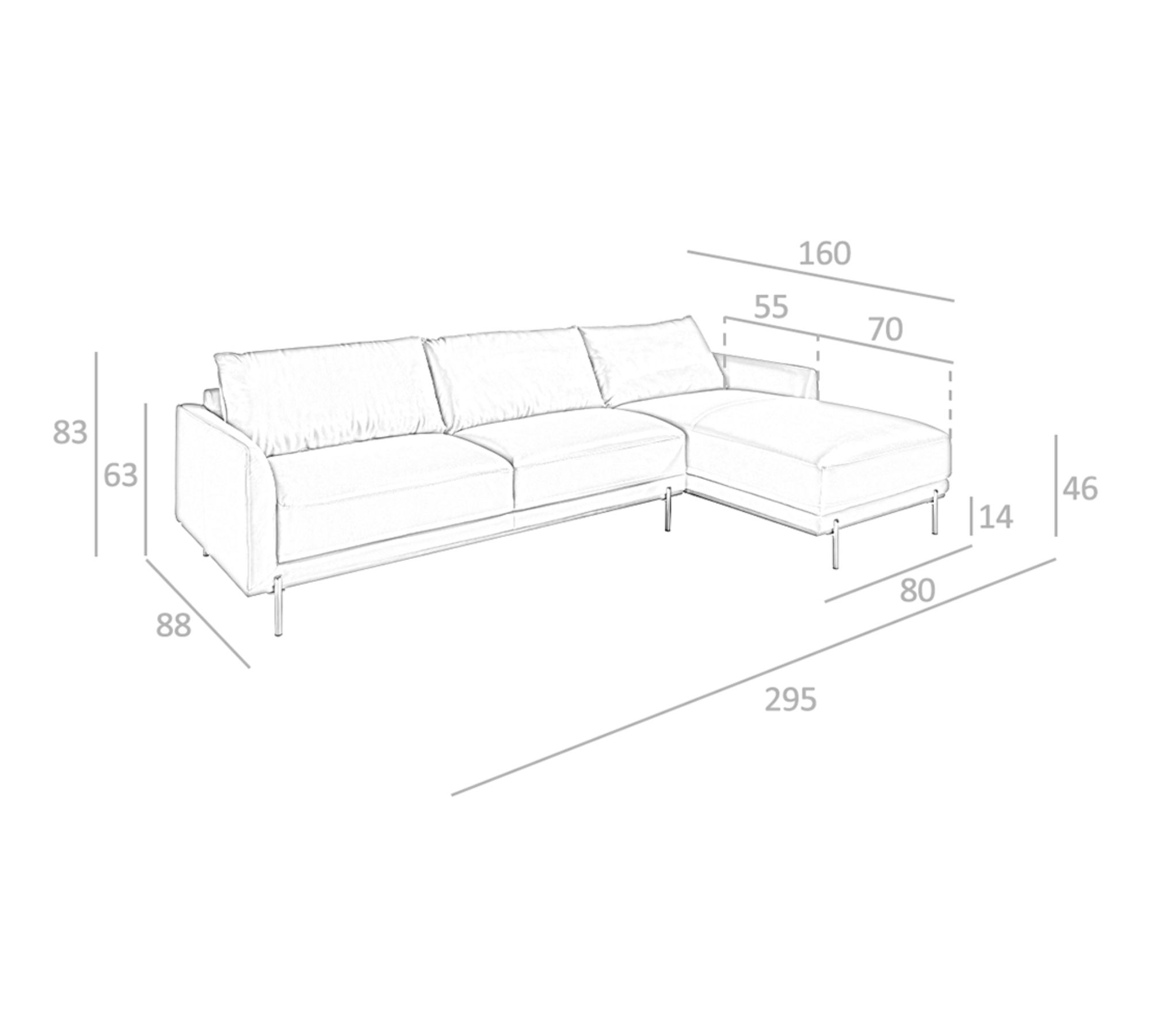 Sofa Récamiere Rechts Leder Grau 