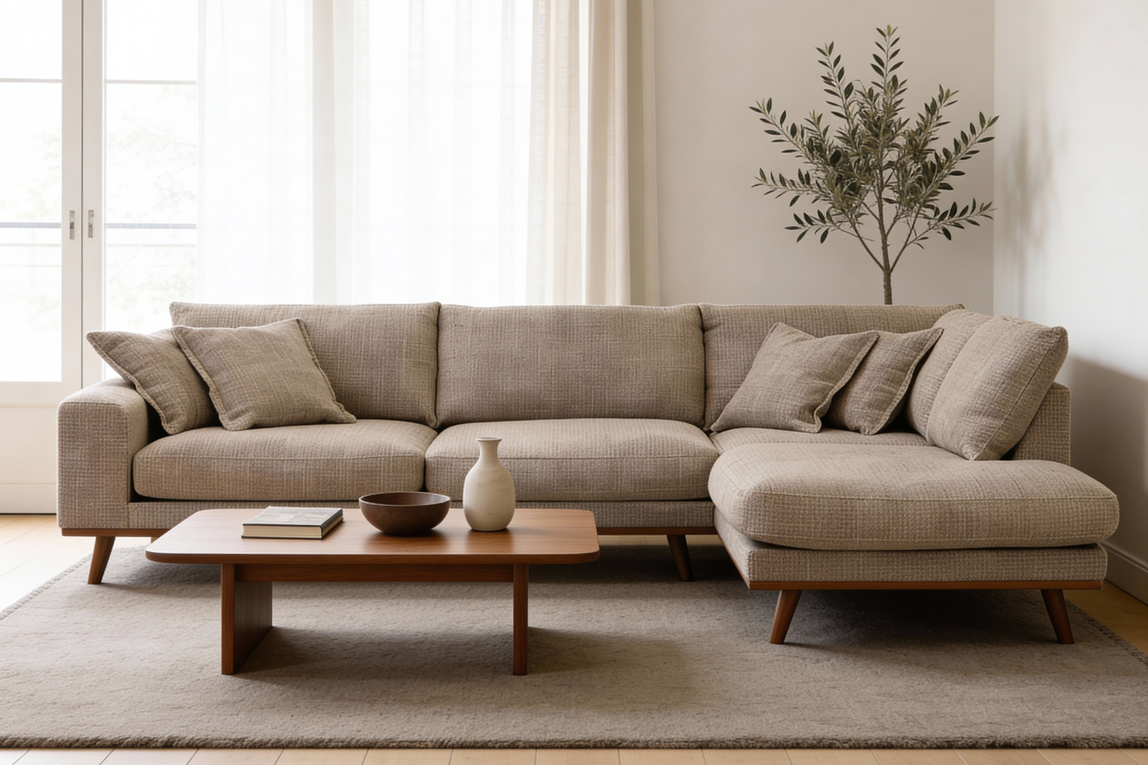 Corner Sofa Harper 3-Seater Right Light Brown