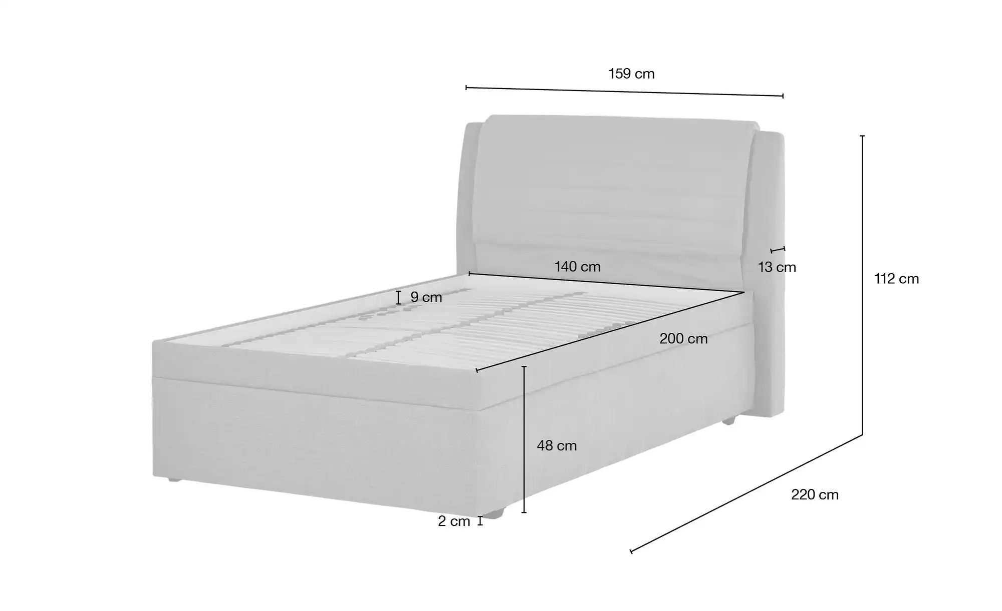 Polsterbett mit Stauraum Grau