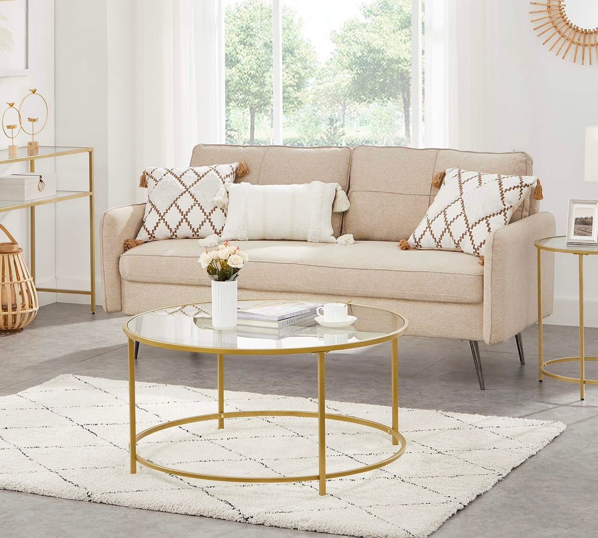 Couchtisch Glas Metall Rosegold