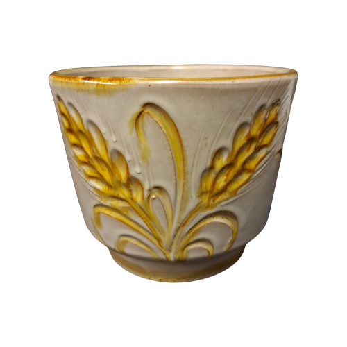 Vintage Blumentopf Keramik Gelb Beige