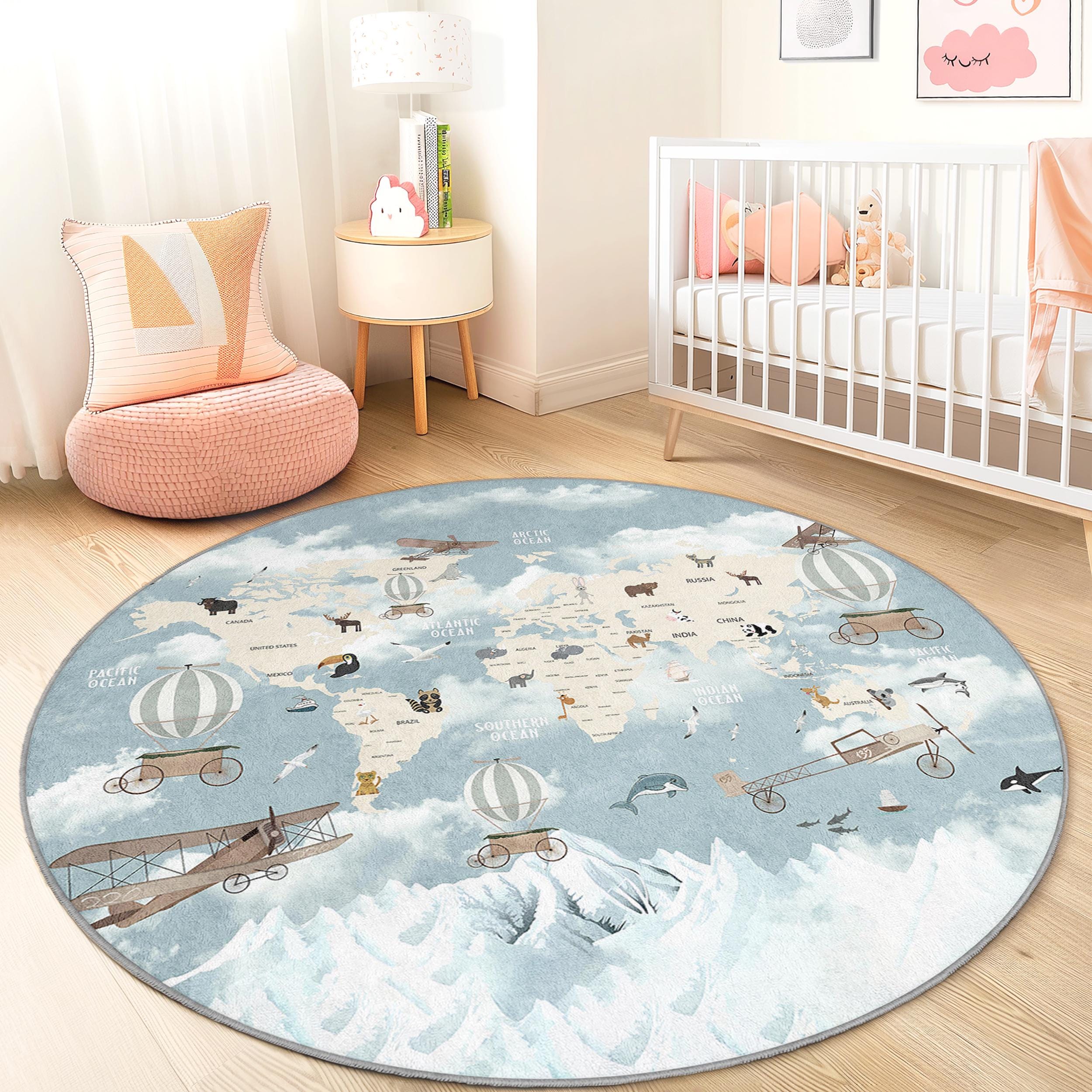 Tappeto per bambini Mappa del mondo Multicolore ⌀180cm