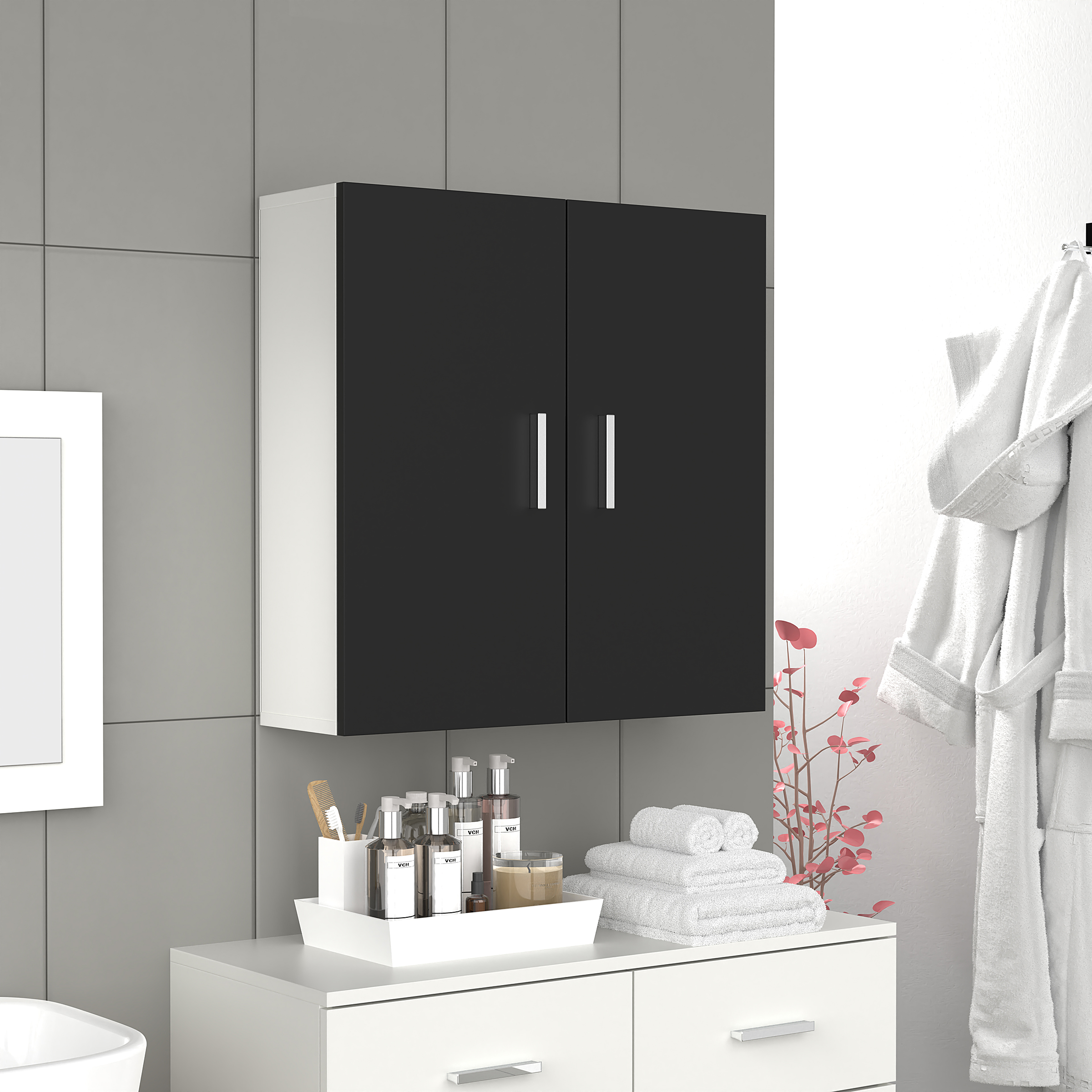 Zalo Wall Cabinet White Black