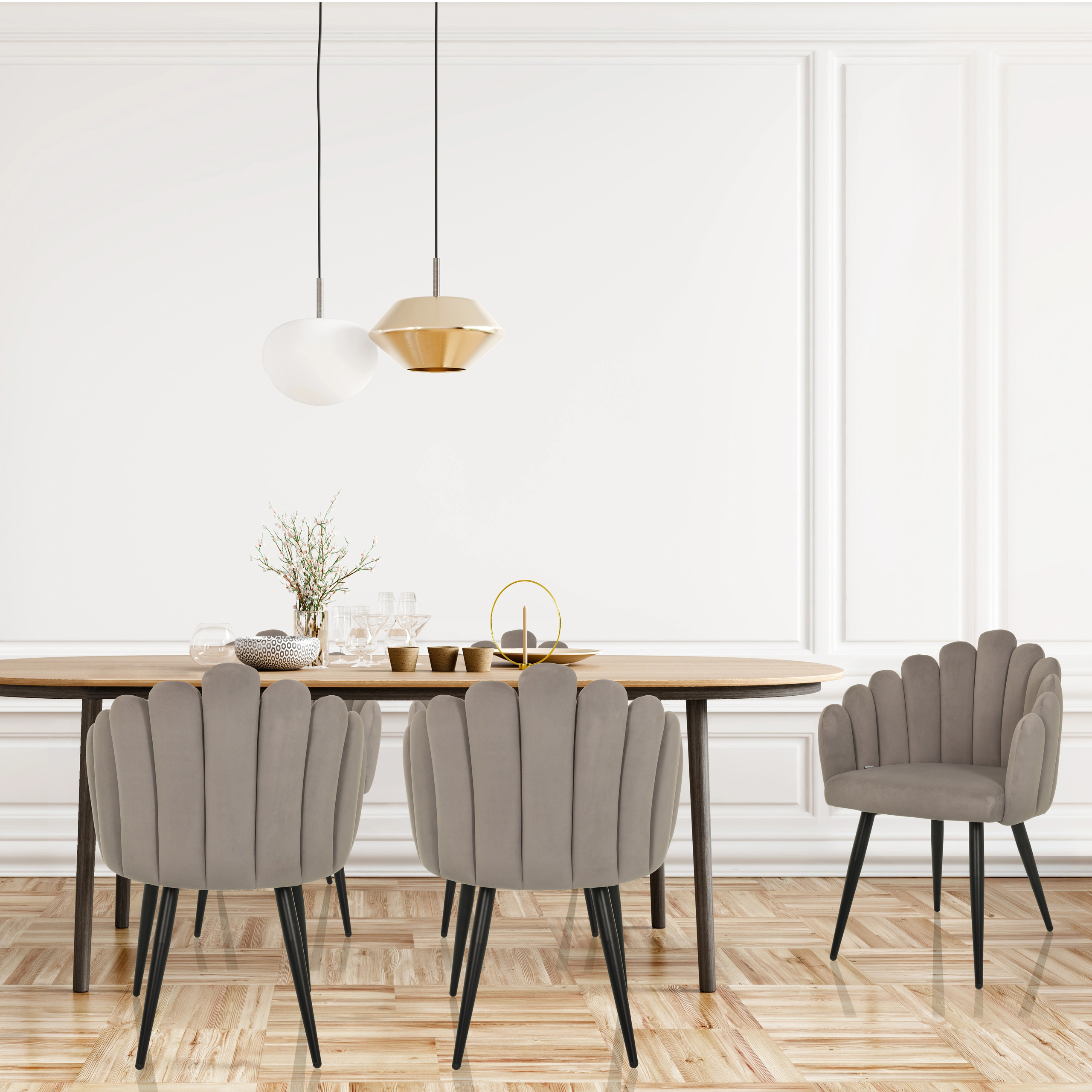 SCALLORE Dining chair in shell shape velvet grey