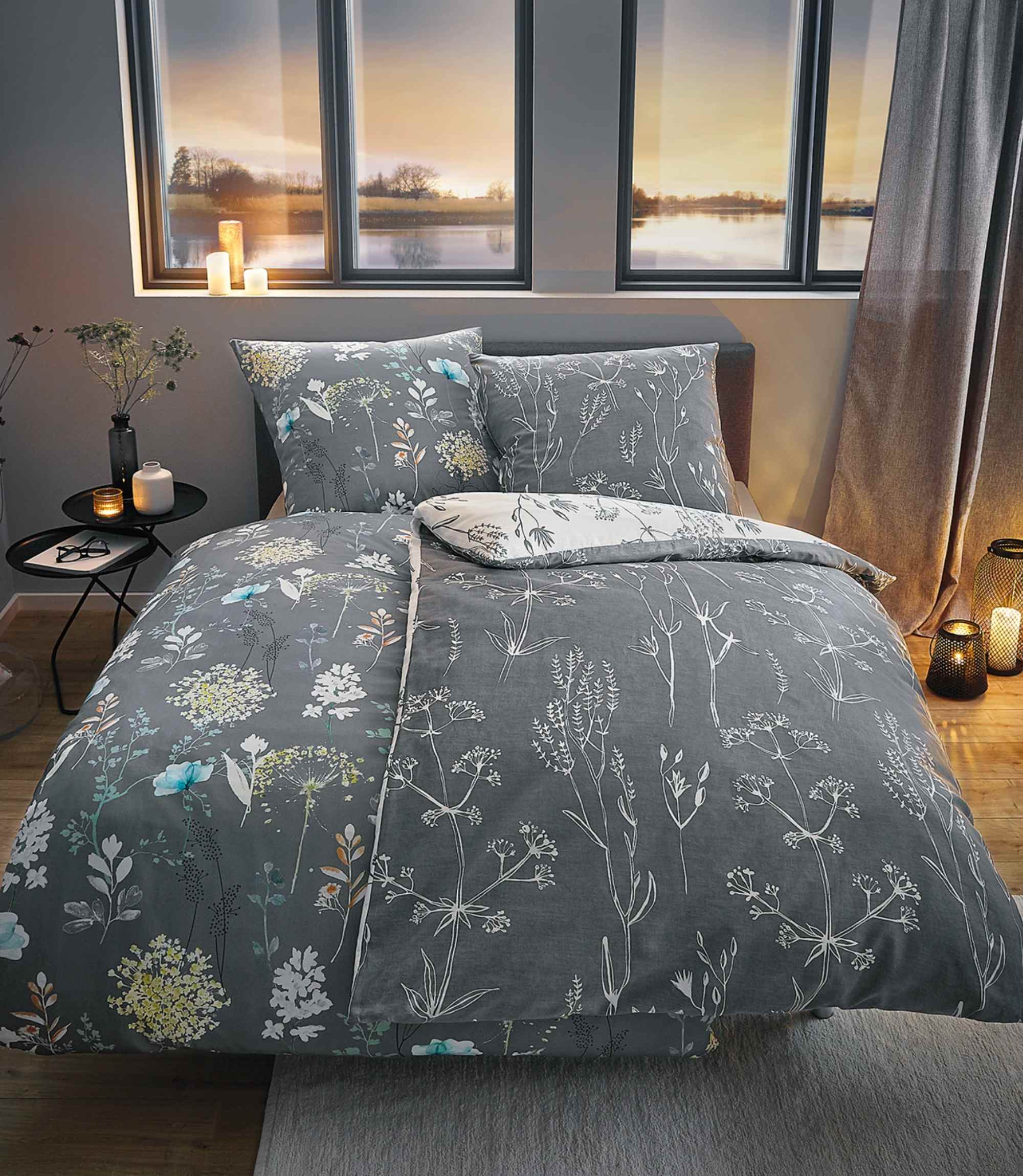 2-Tlg. Bettwäsche Set Mako-Satin Grau