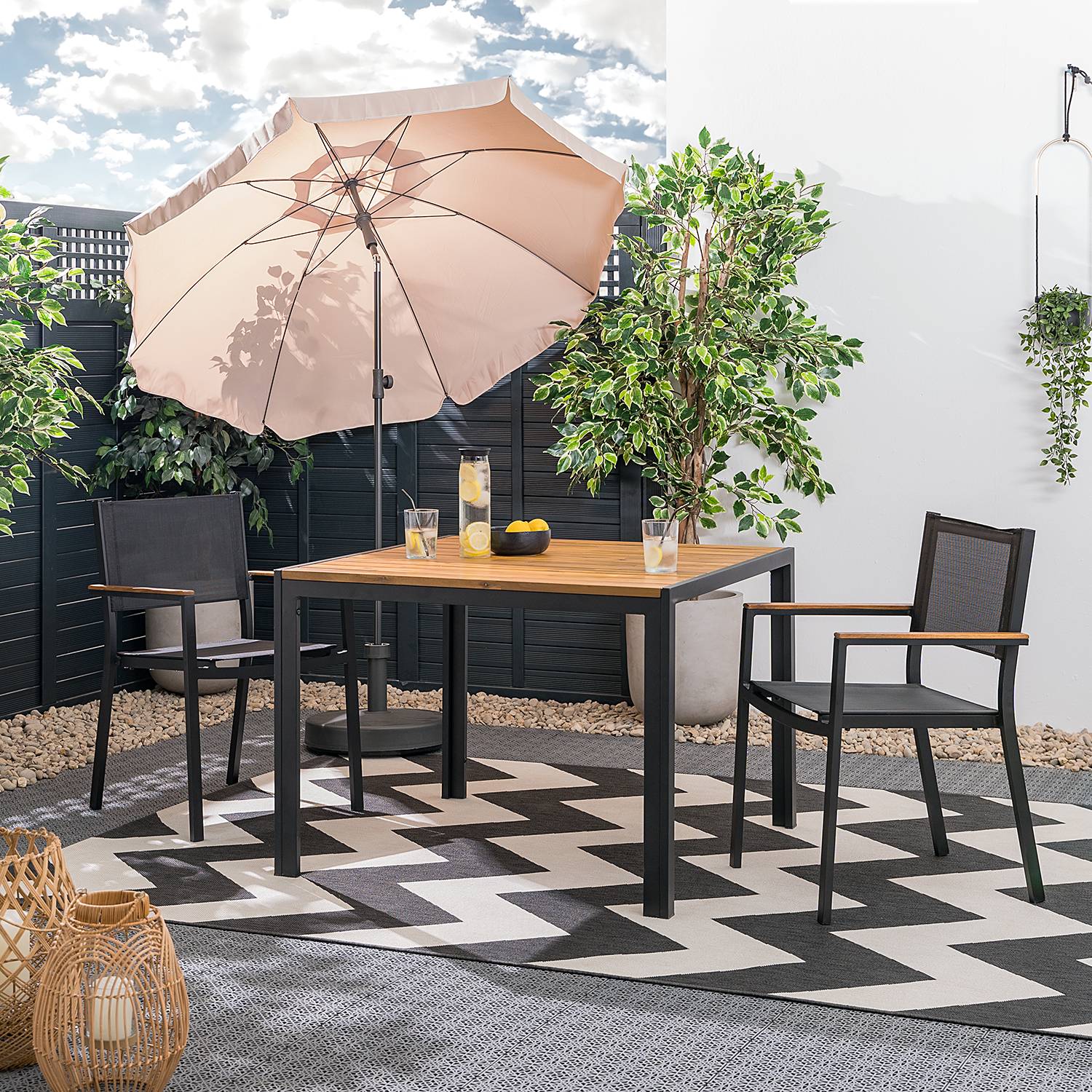 2x Gartenstuhl Daly mit Gitterstoff Schwarz