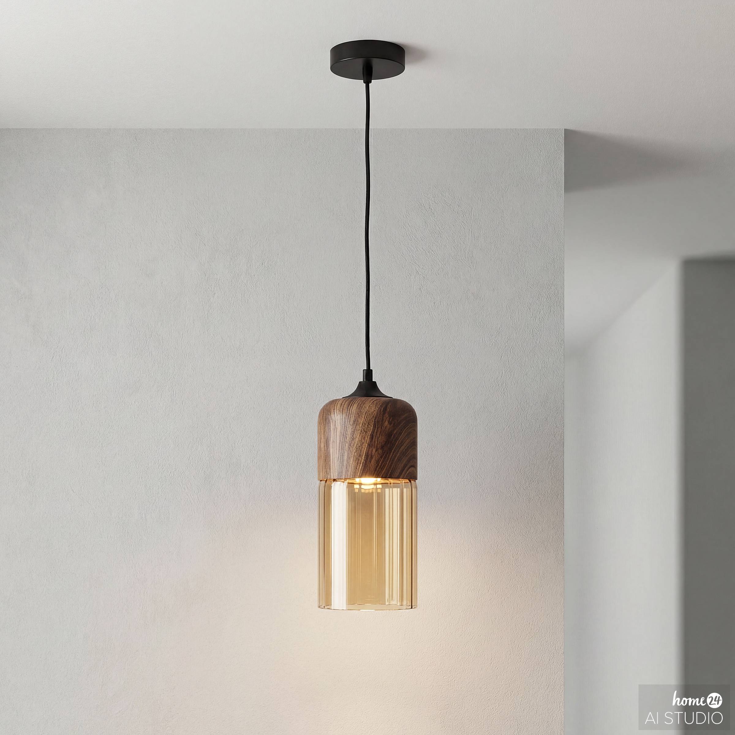 1-Light Kavon Pendant Light Cylindrical Shape Colored Glass Iron