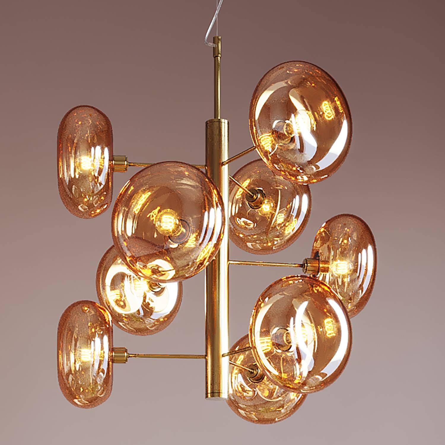 9-Flammig Hängeleuchte Headline Brass Stahl Glas Gold