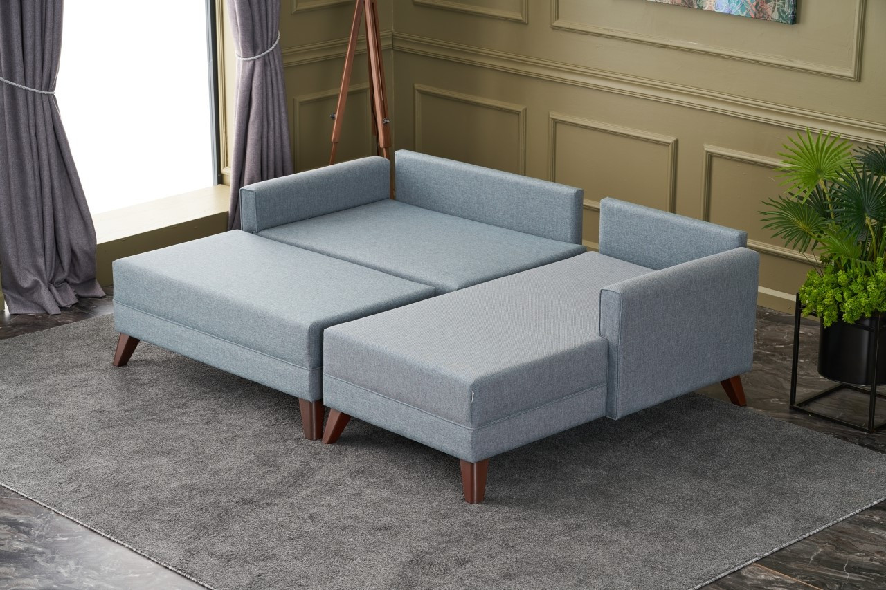 Bella Sofa Récamiere Rechts mit Hocker Blau