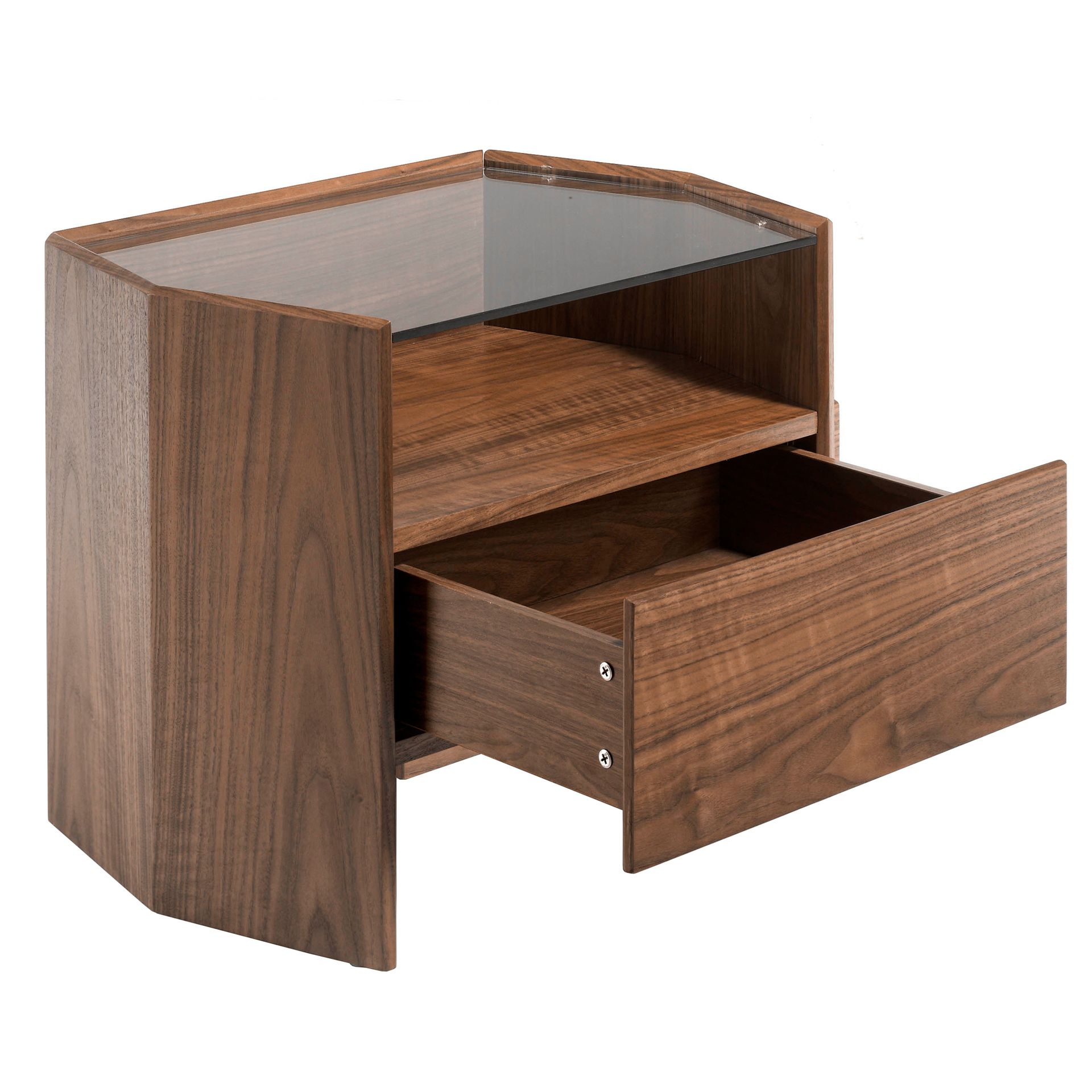 Nightstand walnut with glass top