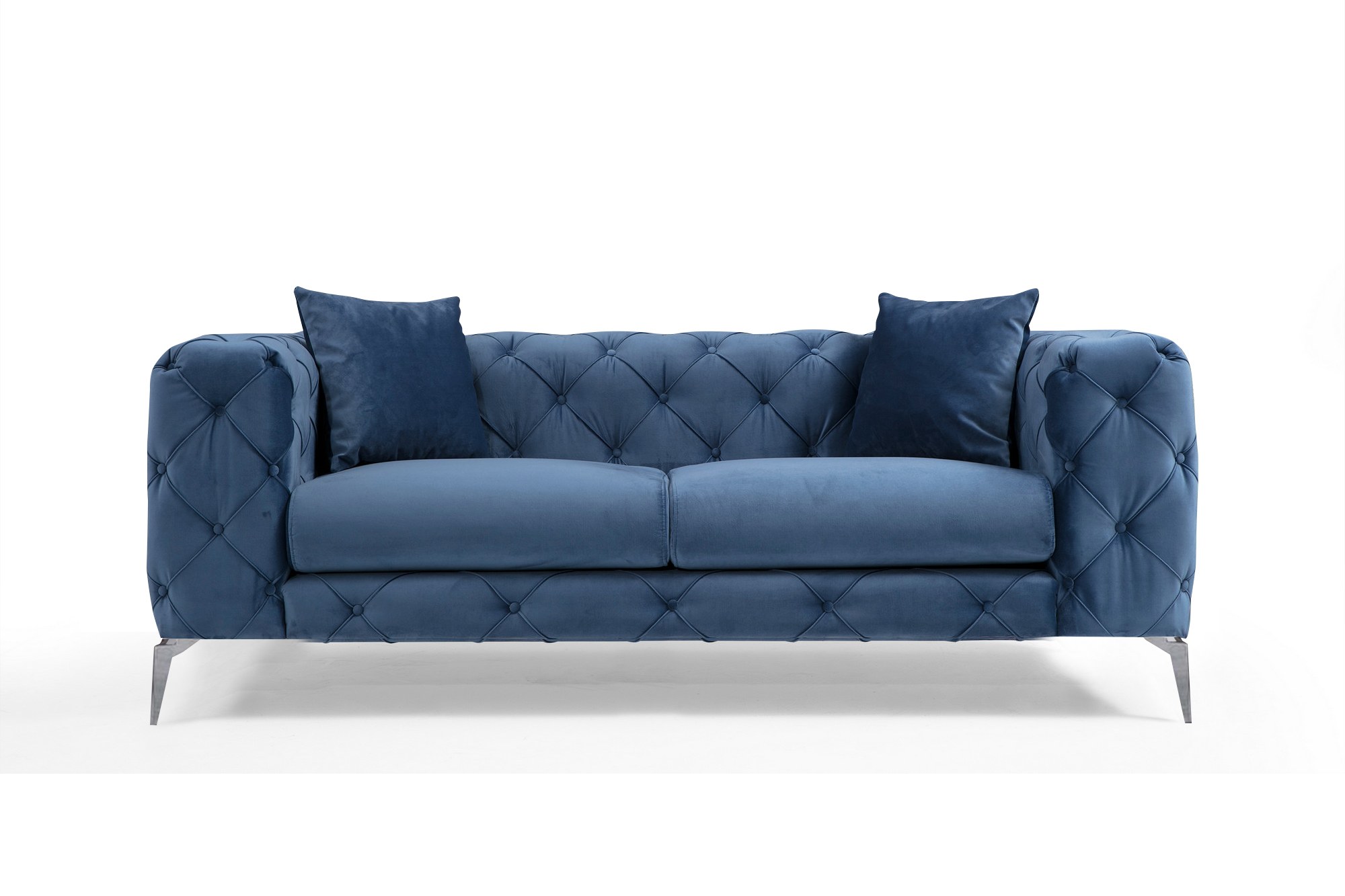 Como Sofa 2-Sitzer Blau mit silbernen Beinen