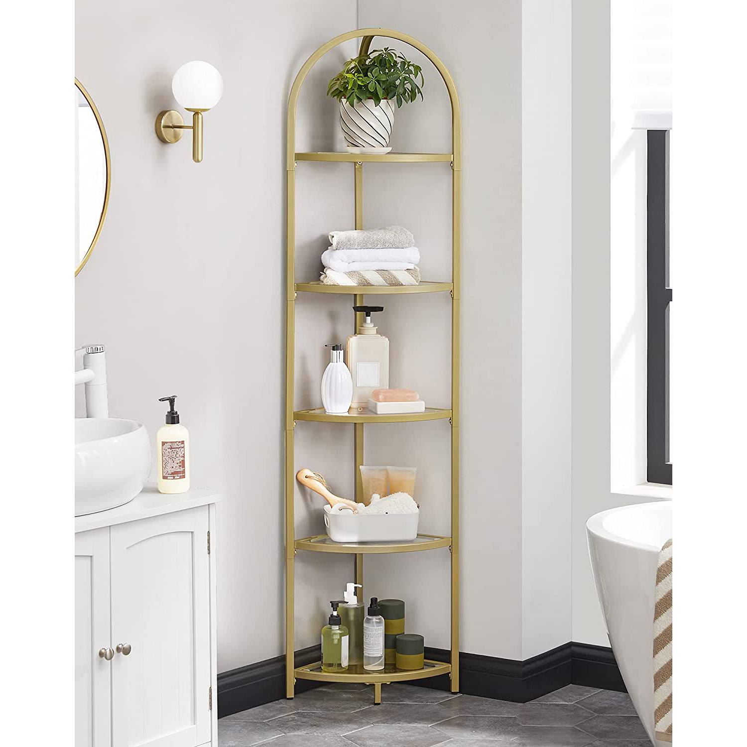 Eckregal Poygan Glas Metall Gold