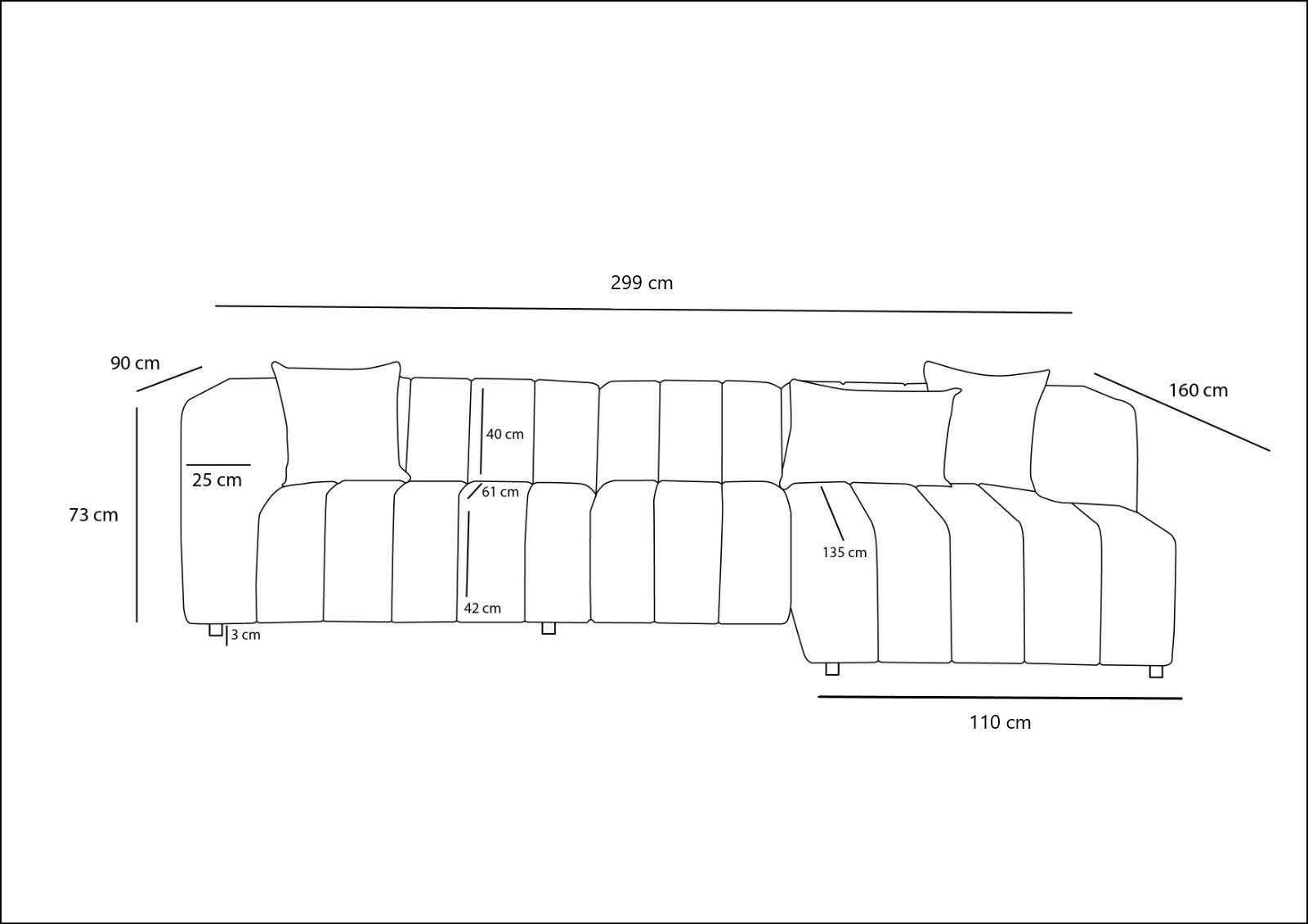 Beyza Sofa Récamiere Rechts Hellgrau