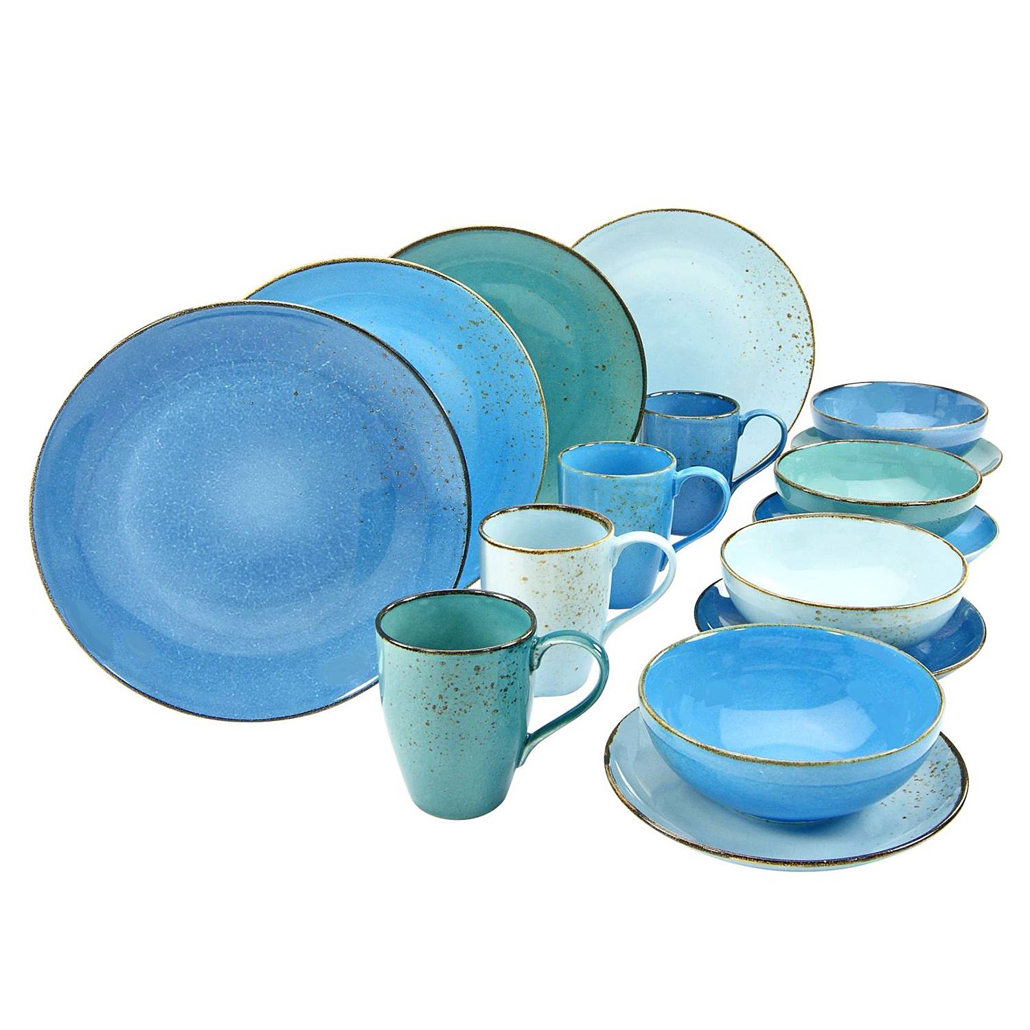 16x Kombiservice NATURE AQUASteinzeug Blau Türkis