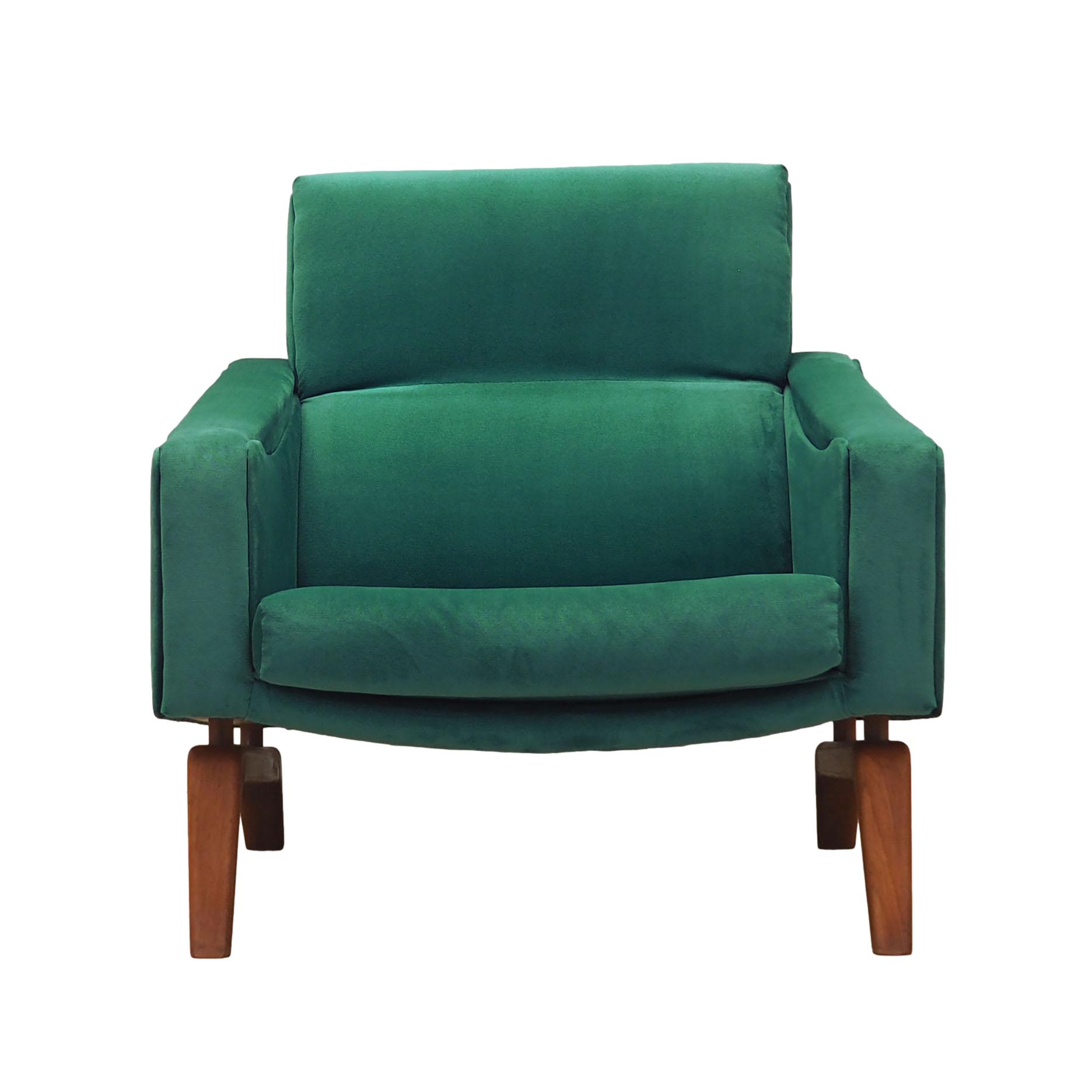 Vintage armchair velvet wood dark green 1970s