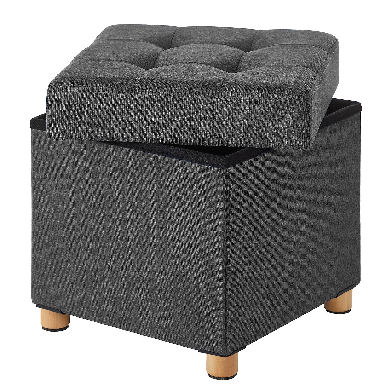 Upholstered Ottoman Oblava with Storage Space Woven Fabric Solid Birch Grey